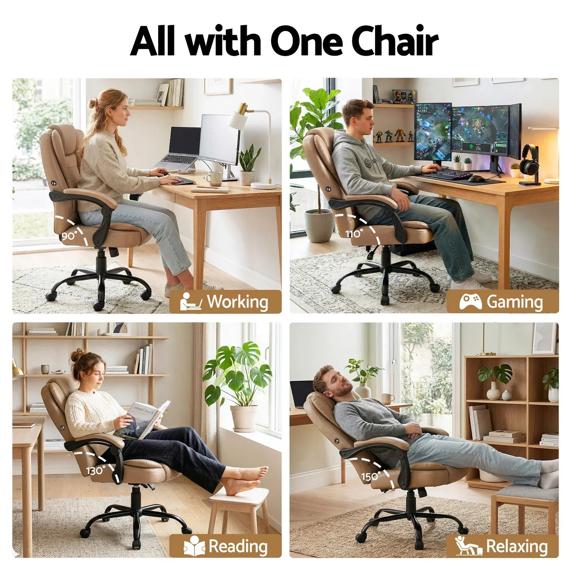 Massage Office Chair Reclining PU Leather Ergonomic Espresso