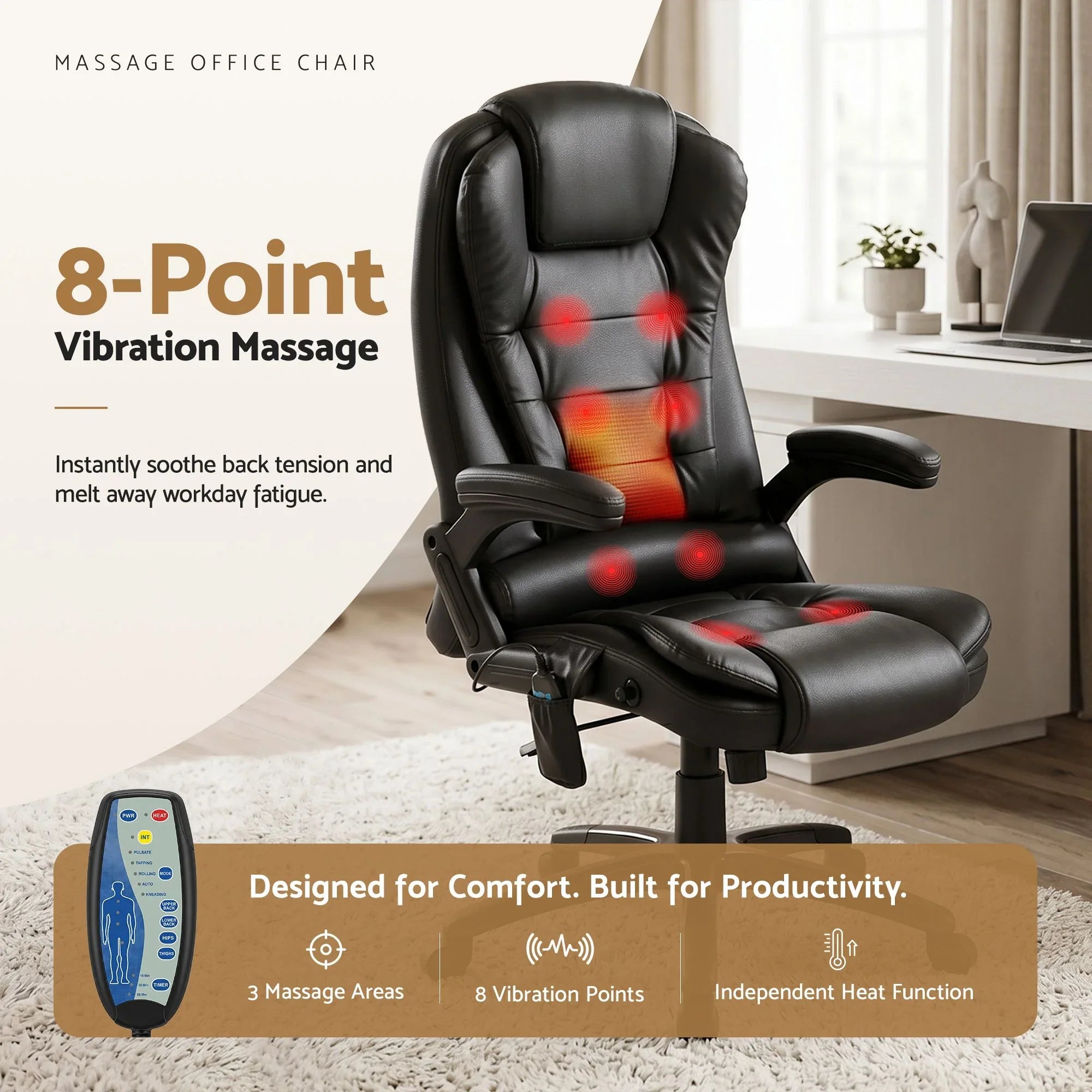 Artiss Massage Office Chair PU Leather Executive Chair Heated Black