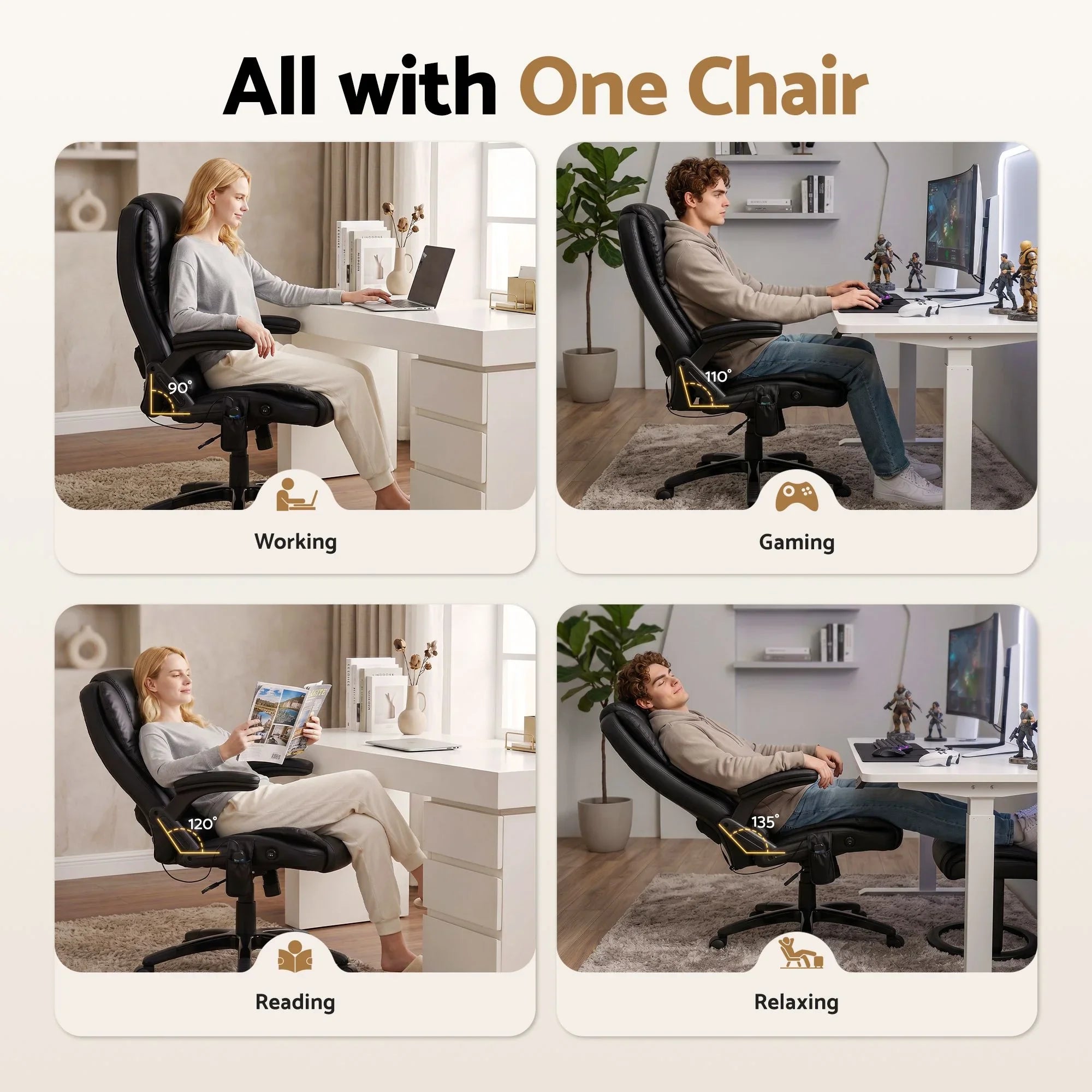 Artiss Massage Office Chair PU Leather Executive Chair Heated Black