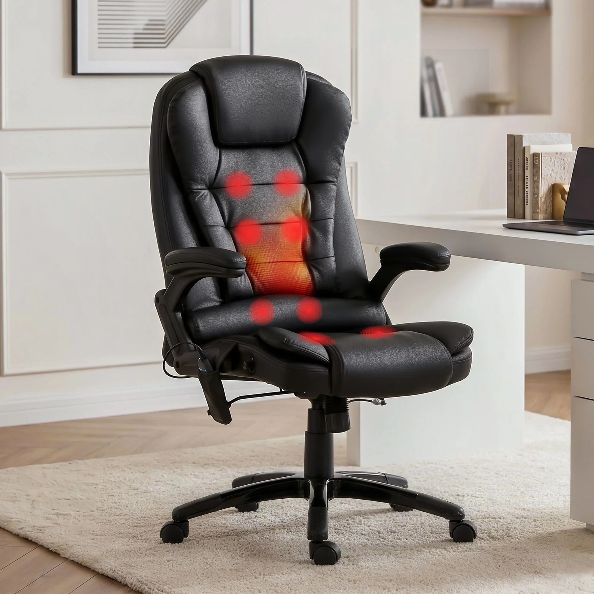 Artiss Massage Office Chair PU Leather Executive Chair Heated Black