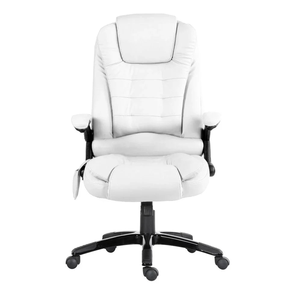 Artiss Heated Massage Office Chair PU Leather Ergonomic White