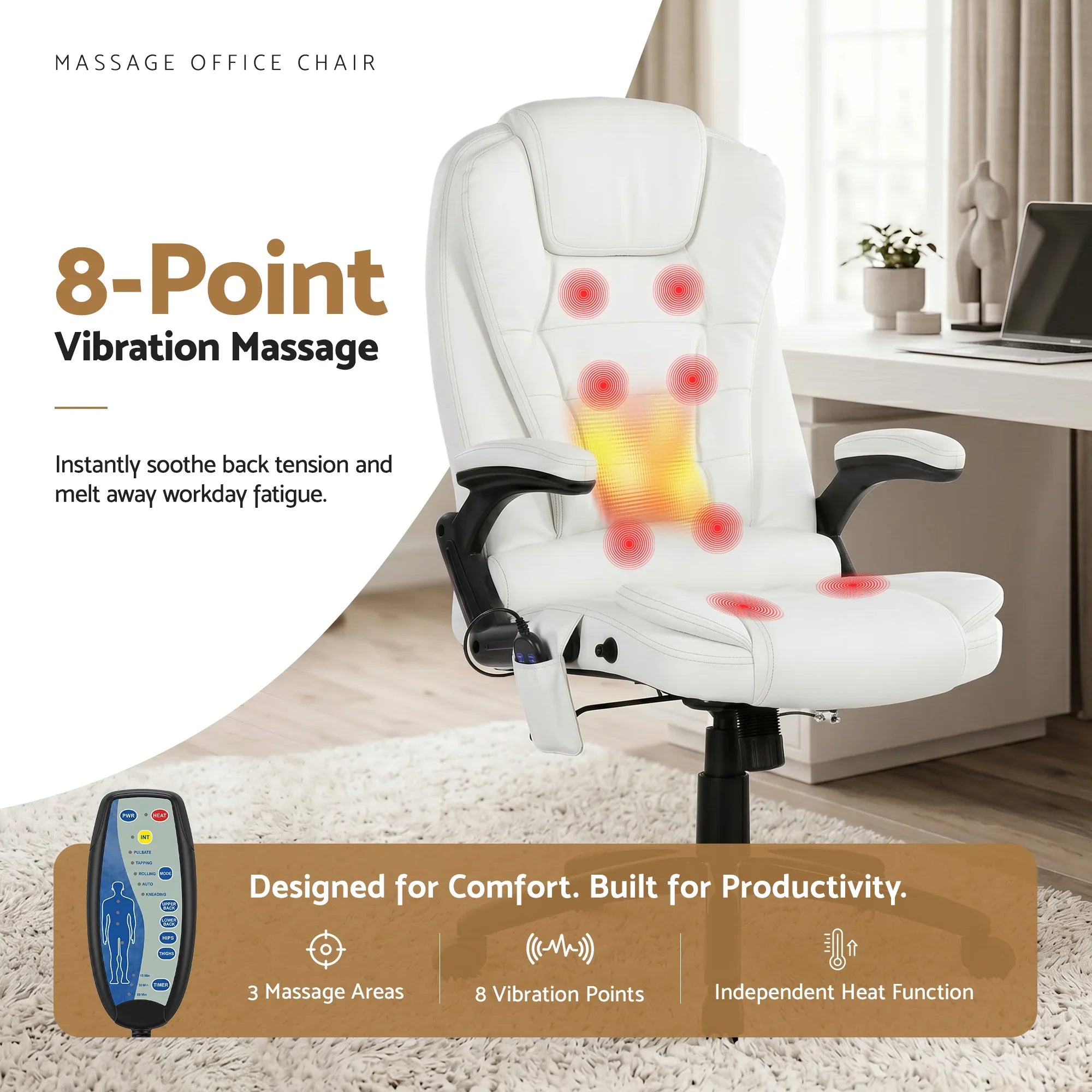 Artiss Heated Massage Office Chair PU Leather Ergonomic White