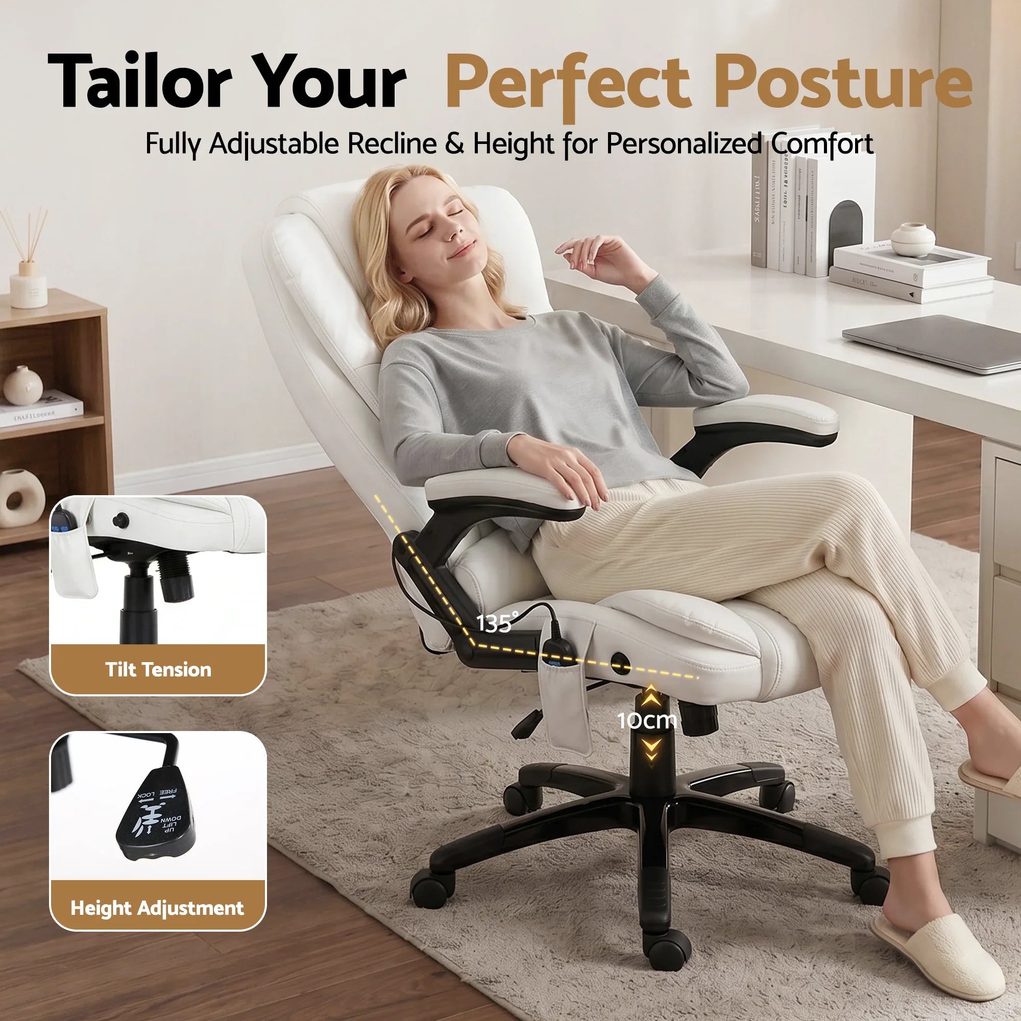 Artiss Heated Massage Office Chair PU Leather Ergonomic White