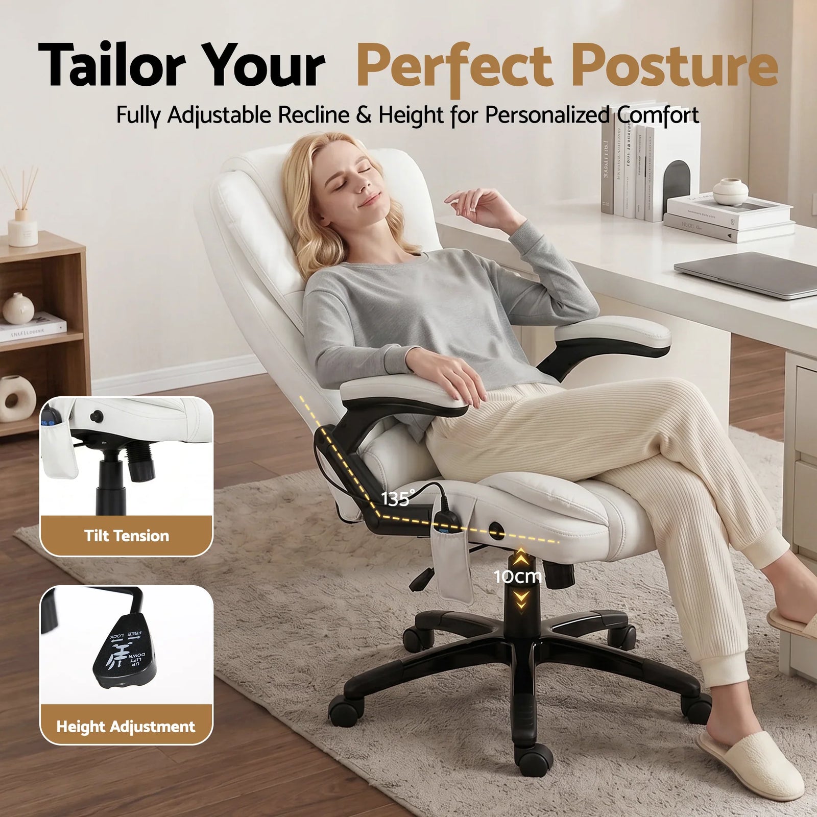 Artiss Heated Massage Office Chair PU Leather Ergonomic White