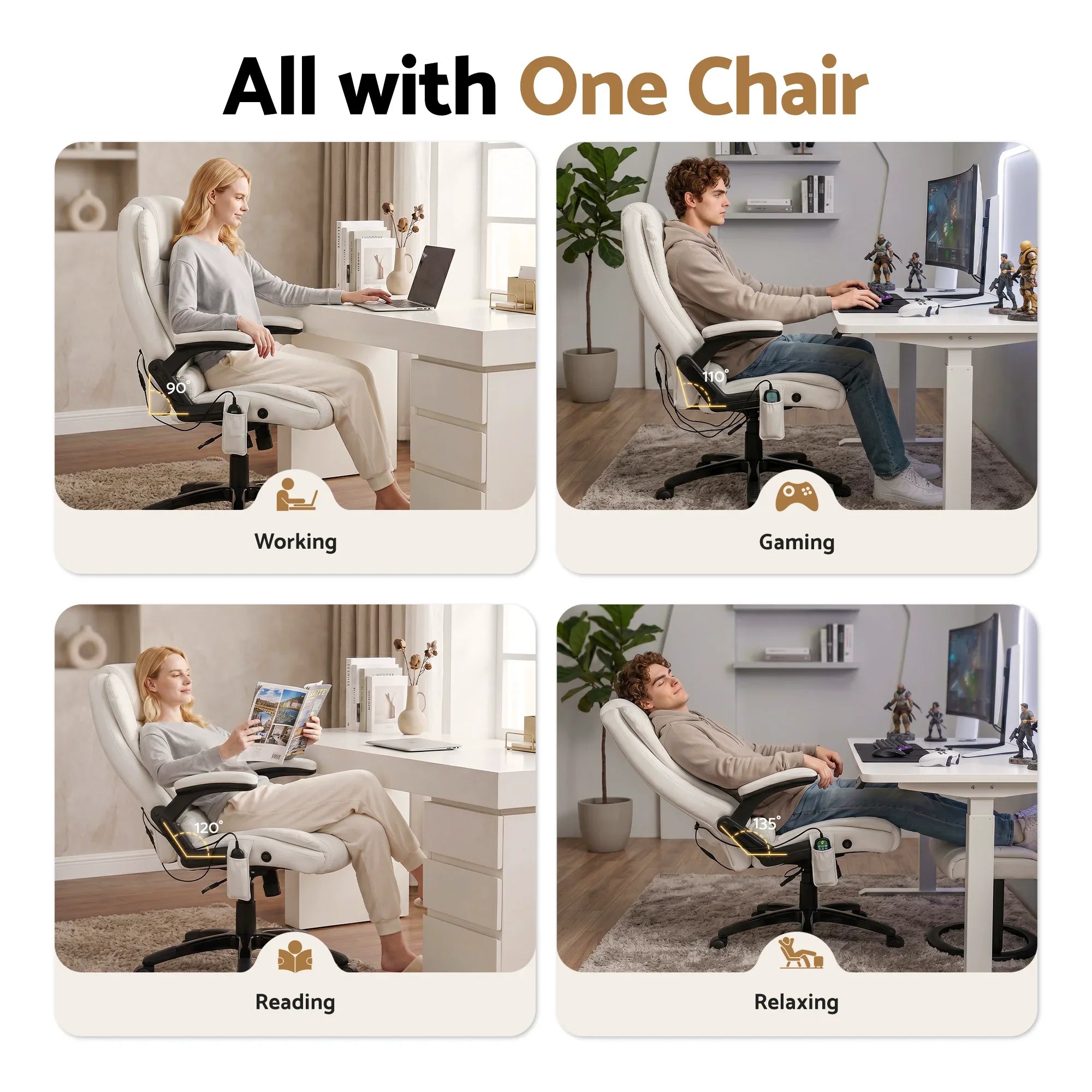 Artiss Heated Massage Office Chair PU Leather Ergonomic White