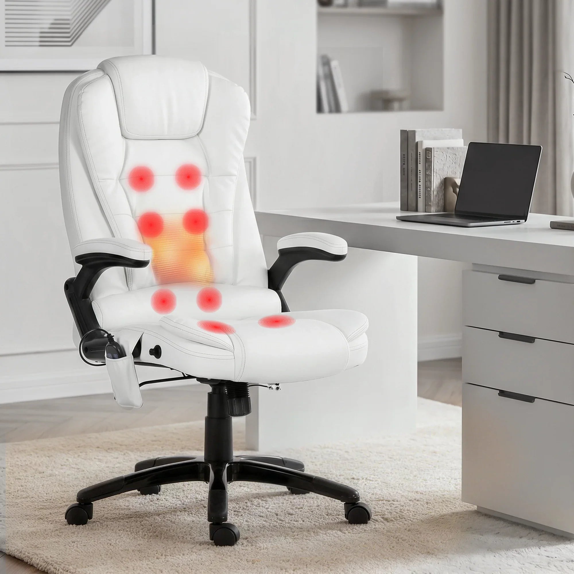 Artiss Heated Massage Office Chair PU Leather Ergonomic White