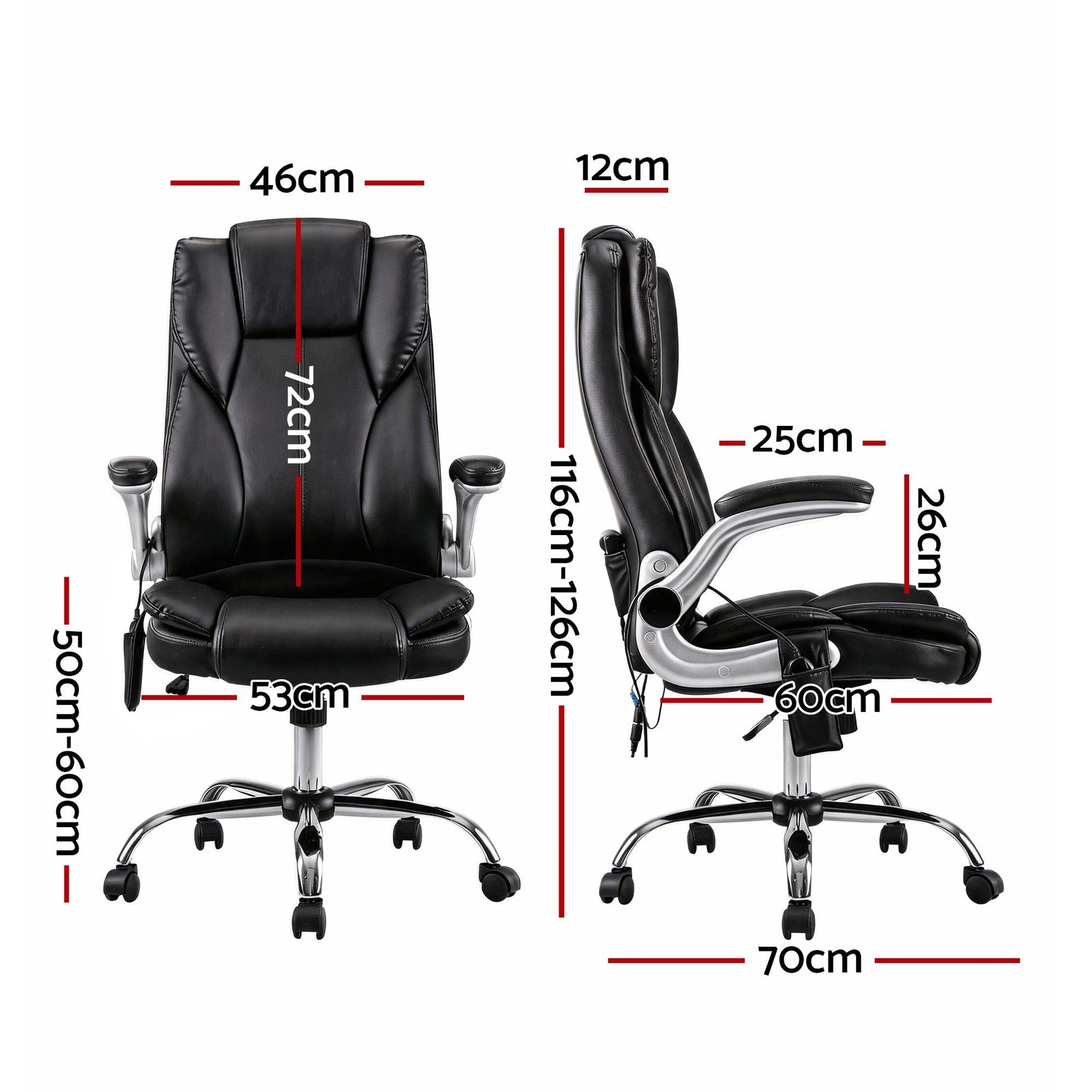 Artiss 8‑Point Massage Office Chair – PU Leather, High Back, Timer, Flip‑Up Arms