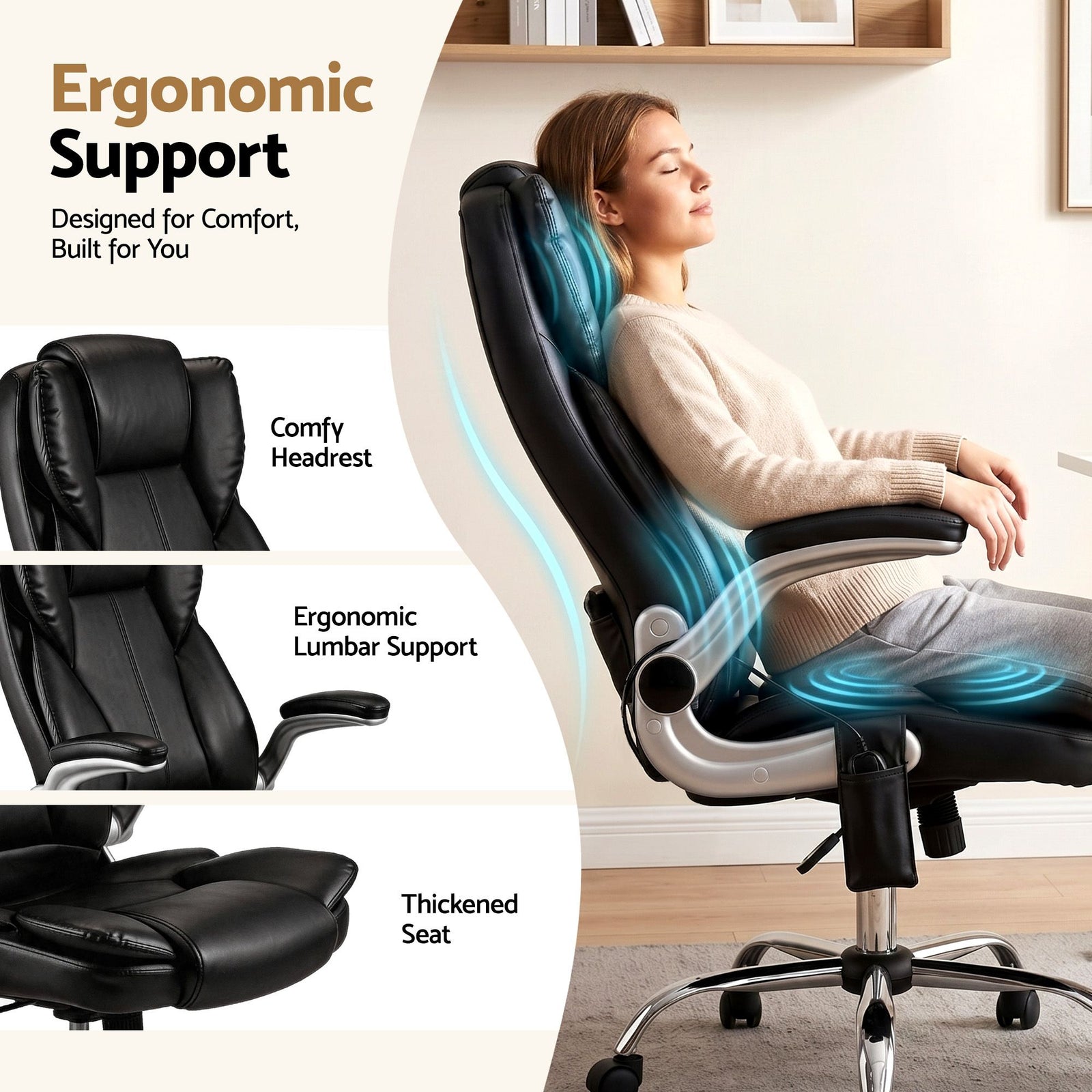 Artiss 8‑Point Massage Office Chair – PU Leather, High Back, Timer, Flip‑Up Arms