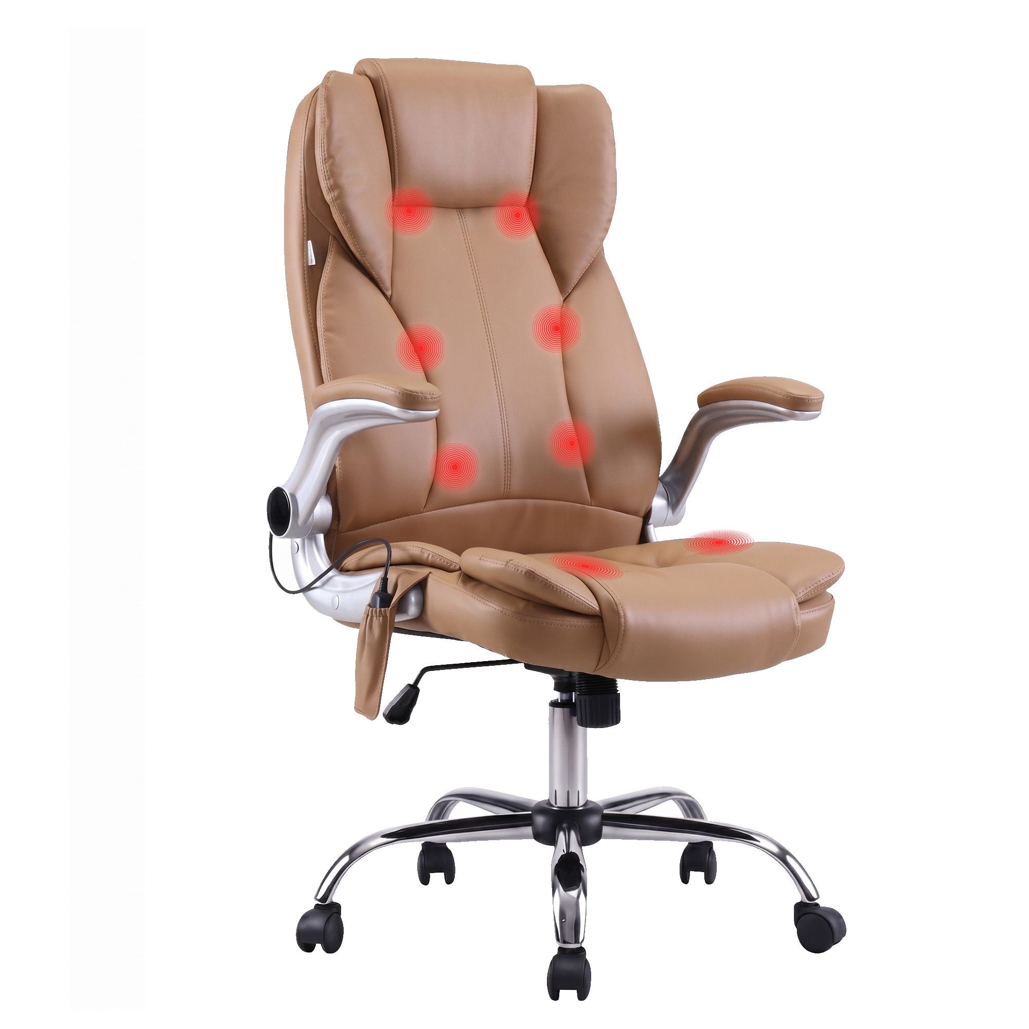 Massage Office Chair 8 Point Vibration PU Leather Ergonomic Brown