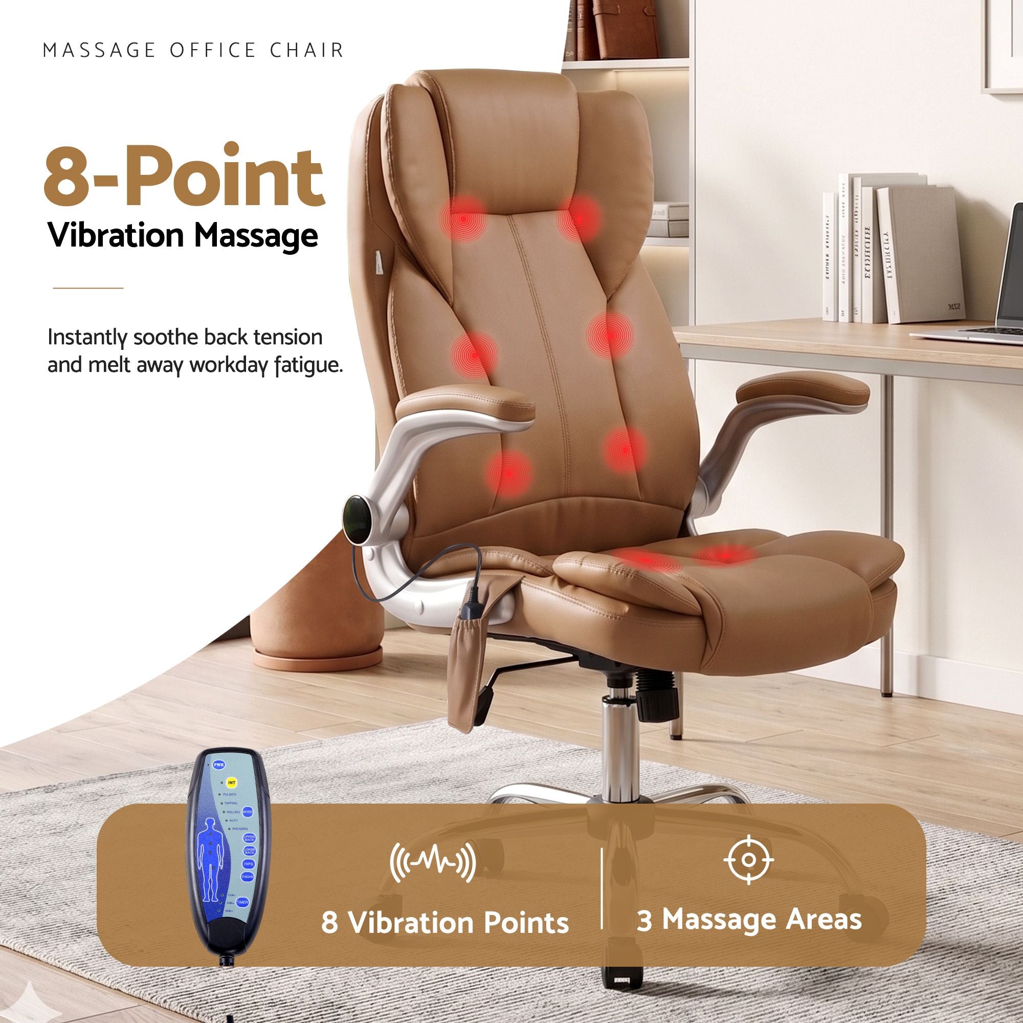 Massage Office Chair 8 Point Vibration PU Leather Ergonomic Brown