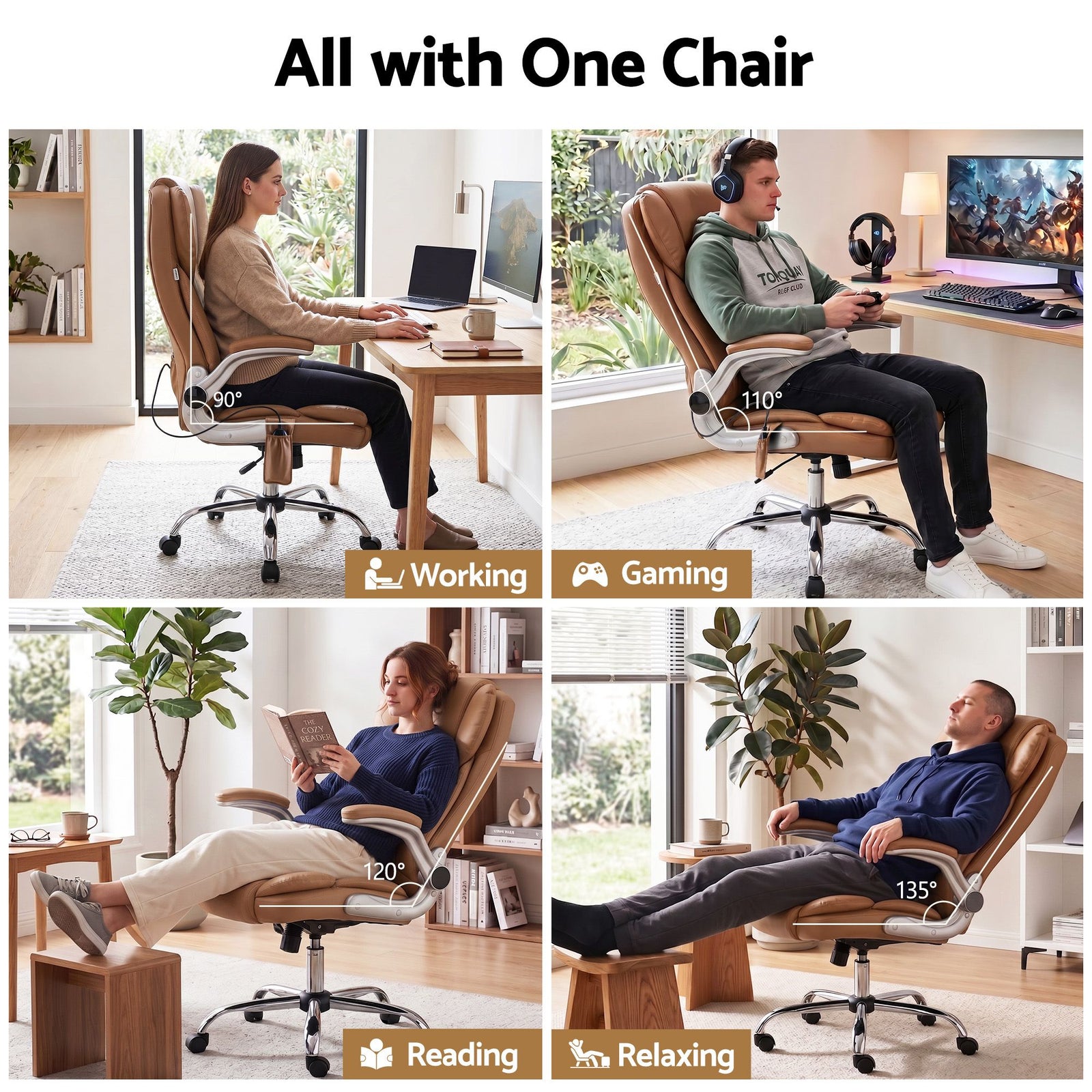 Artiss Massage Office Chair 8 Point Vibration PU Leather Ergonomic Brown
