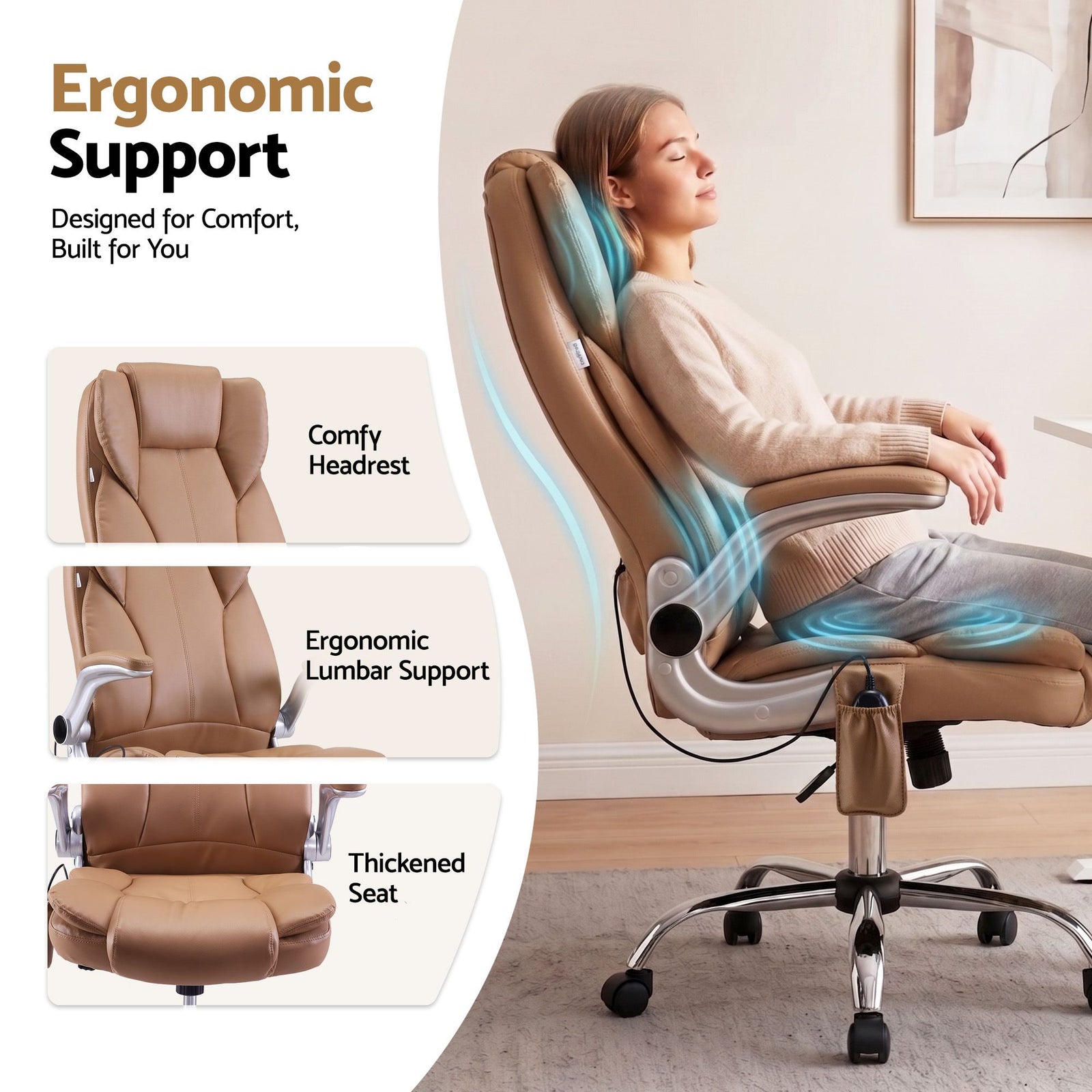 Artiss Massage Office Chair 8 Point Vibration PU Leather Ergonomic Brown