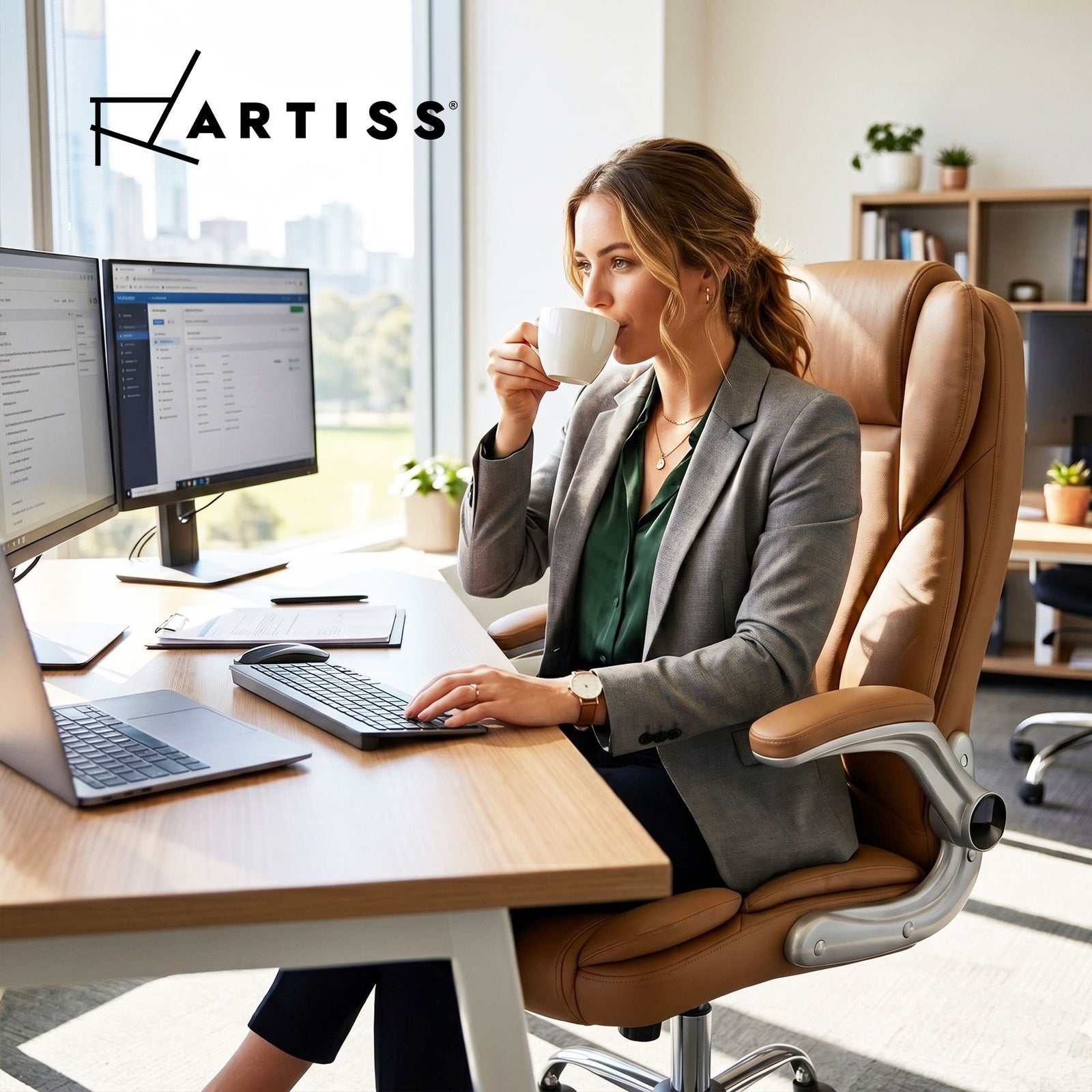 Artiss Massage Office Chair 8 Point Vibration PU Leather Ergonomic Brown