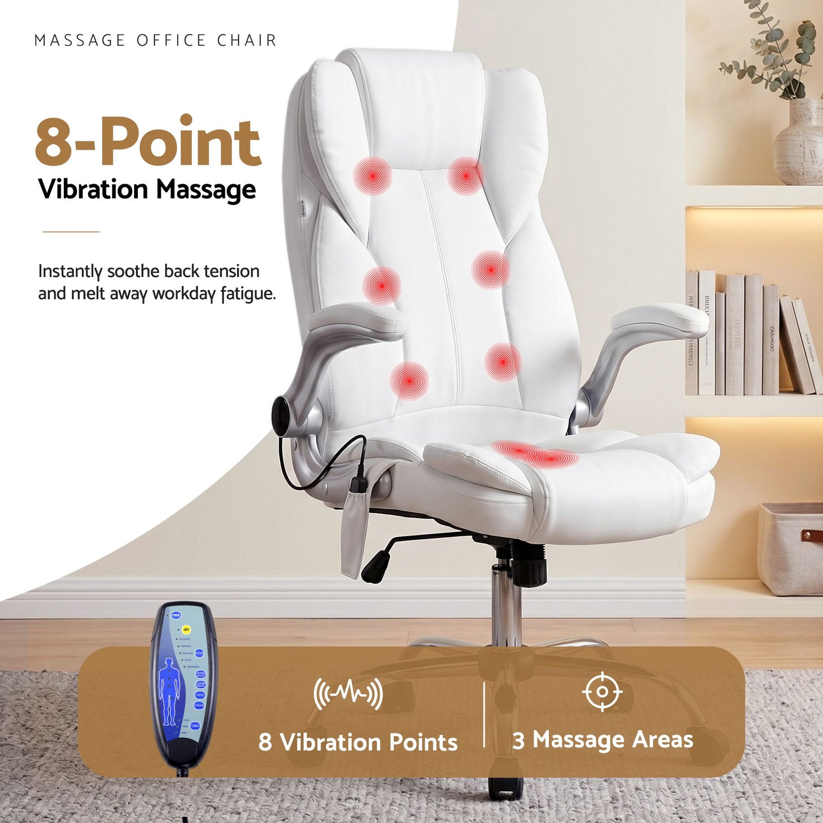 Artiss 8 Point Massage Office Chair High Back PU Leather Ergonomic White