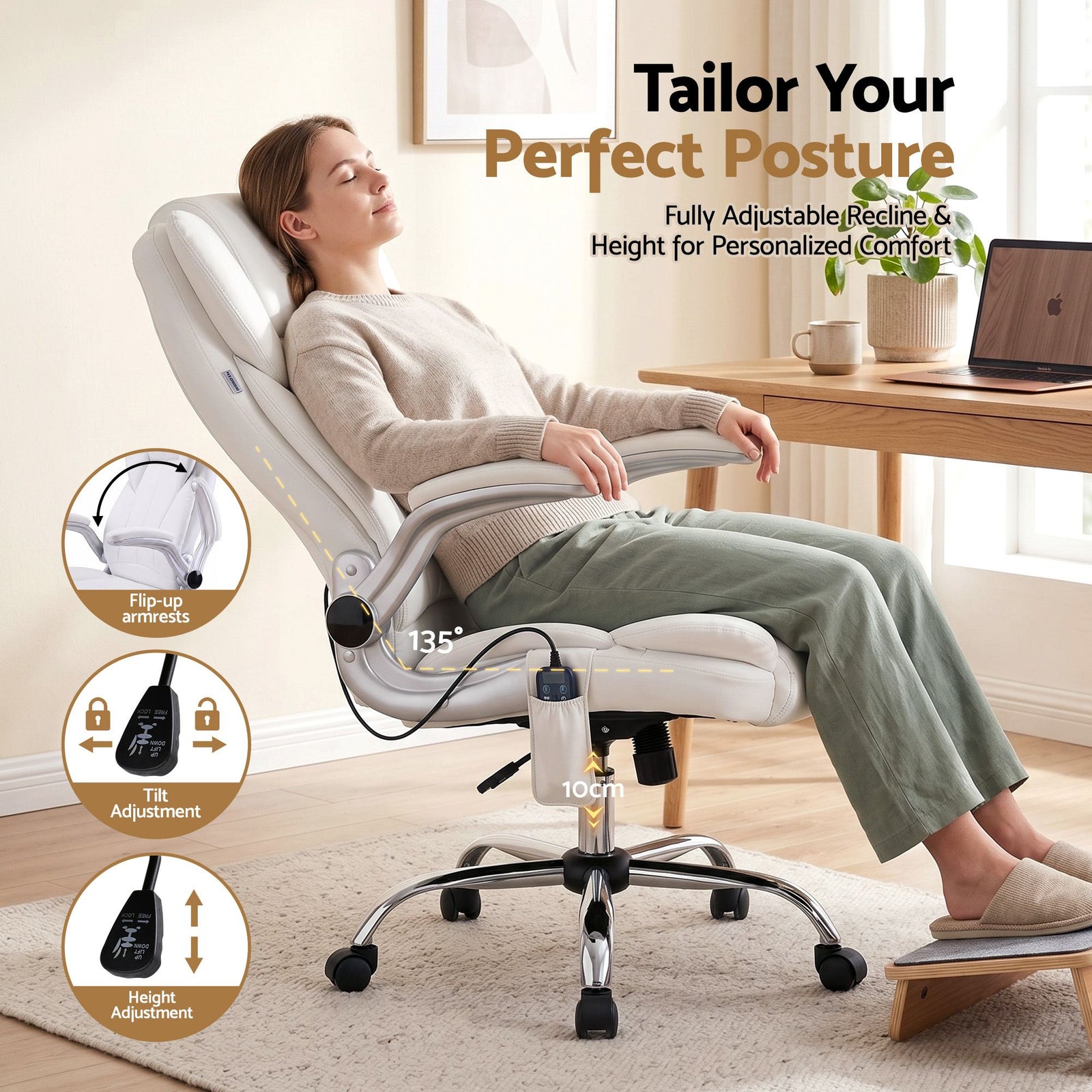Artiss 8 Point Massage Office Chair High Back PU Leather Ergonomic White
