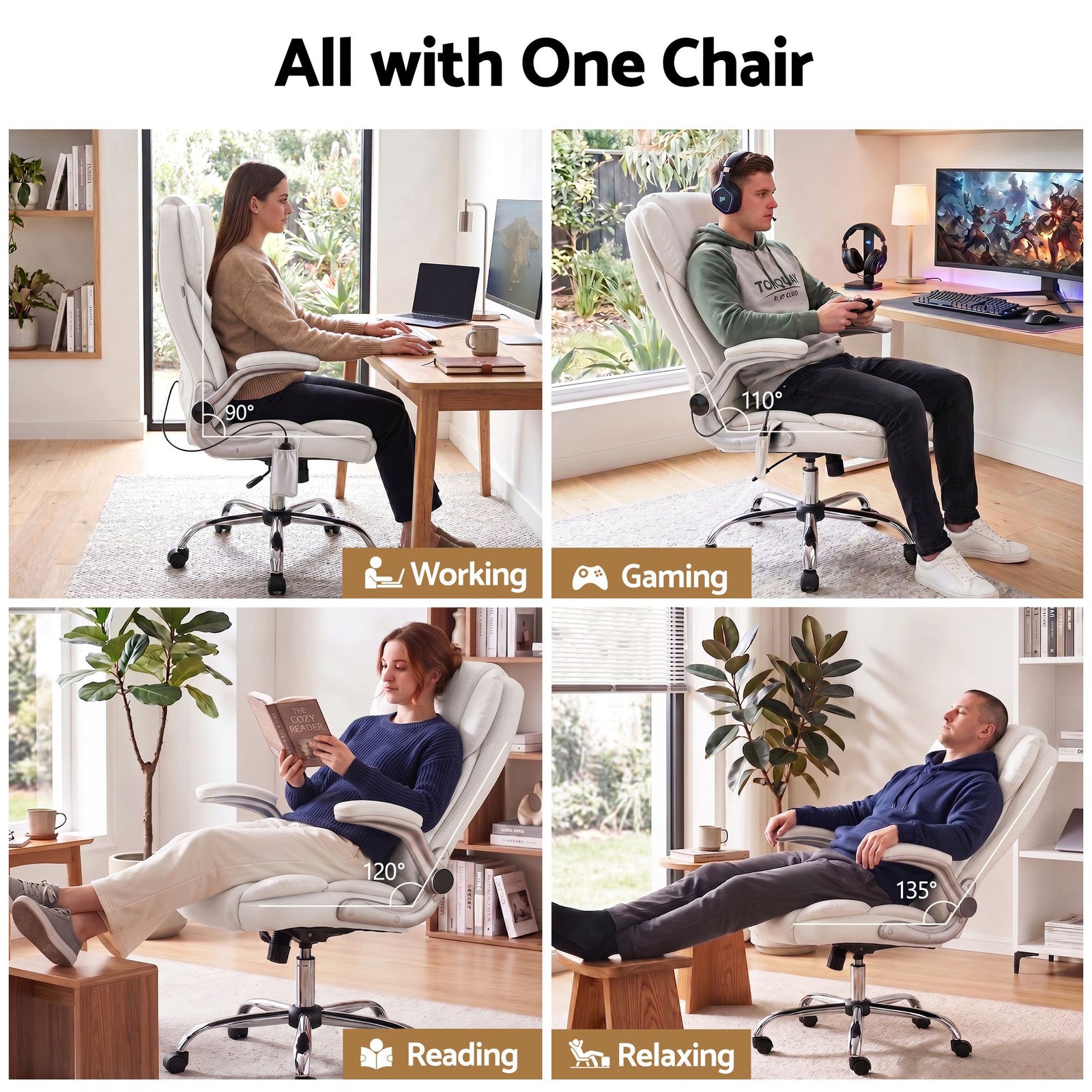 Artiss 8 Point Massage Office Chair High Back PU Leather Ergonomic White