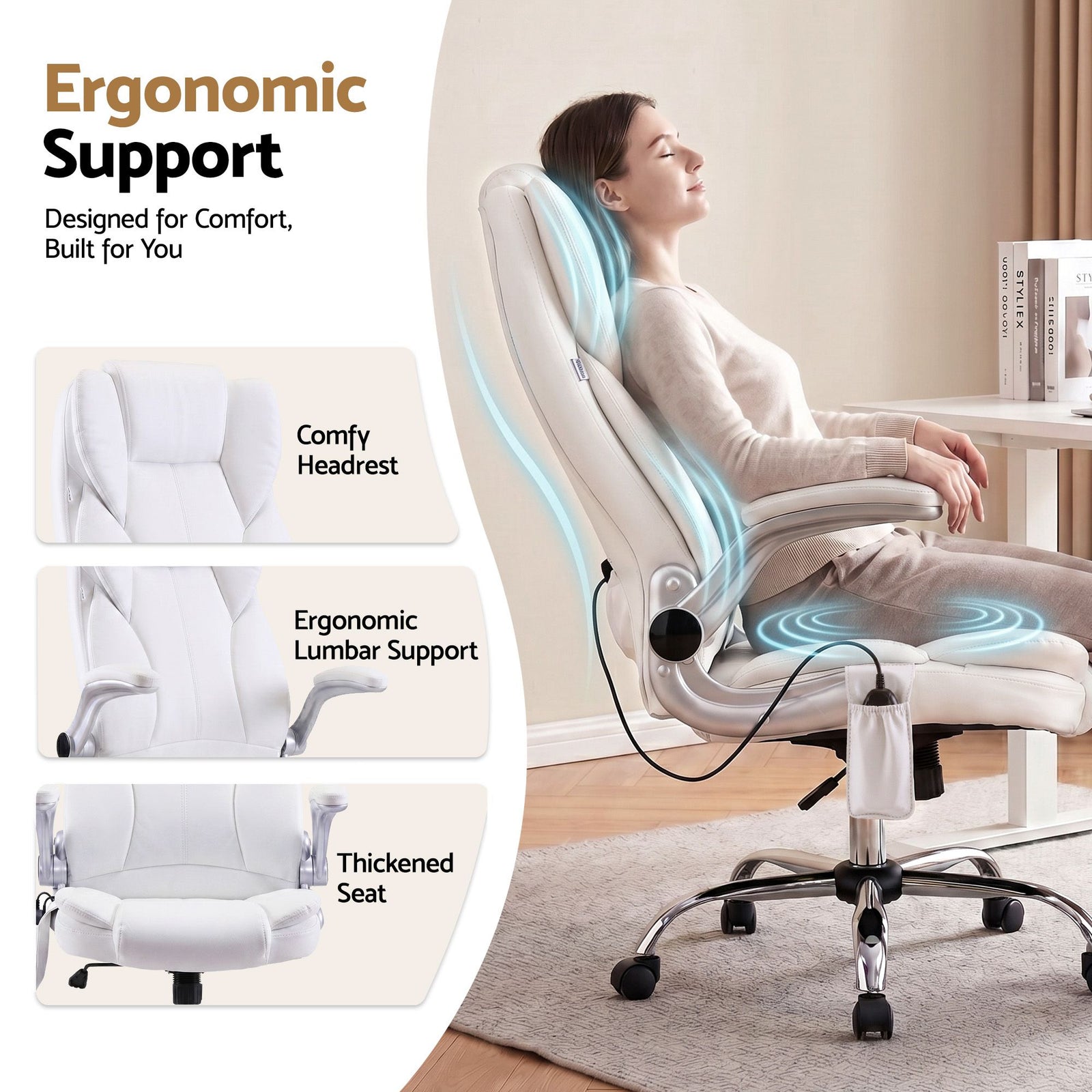 Artiss 8 Point Massage Office Chair High Back PU Leather Ergonomic White
