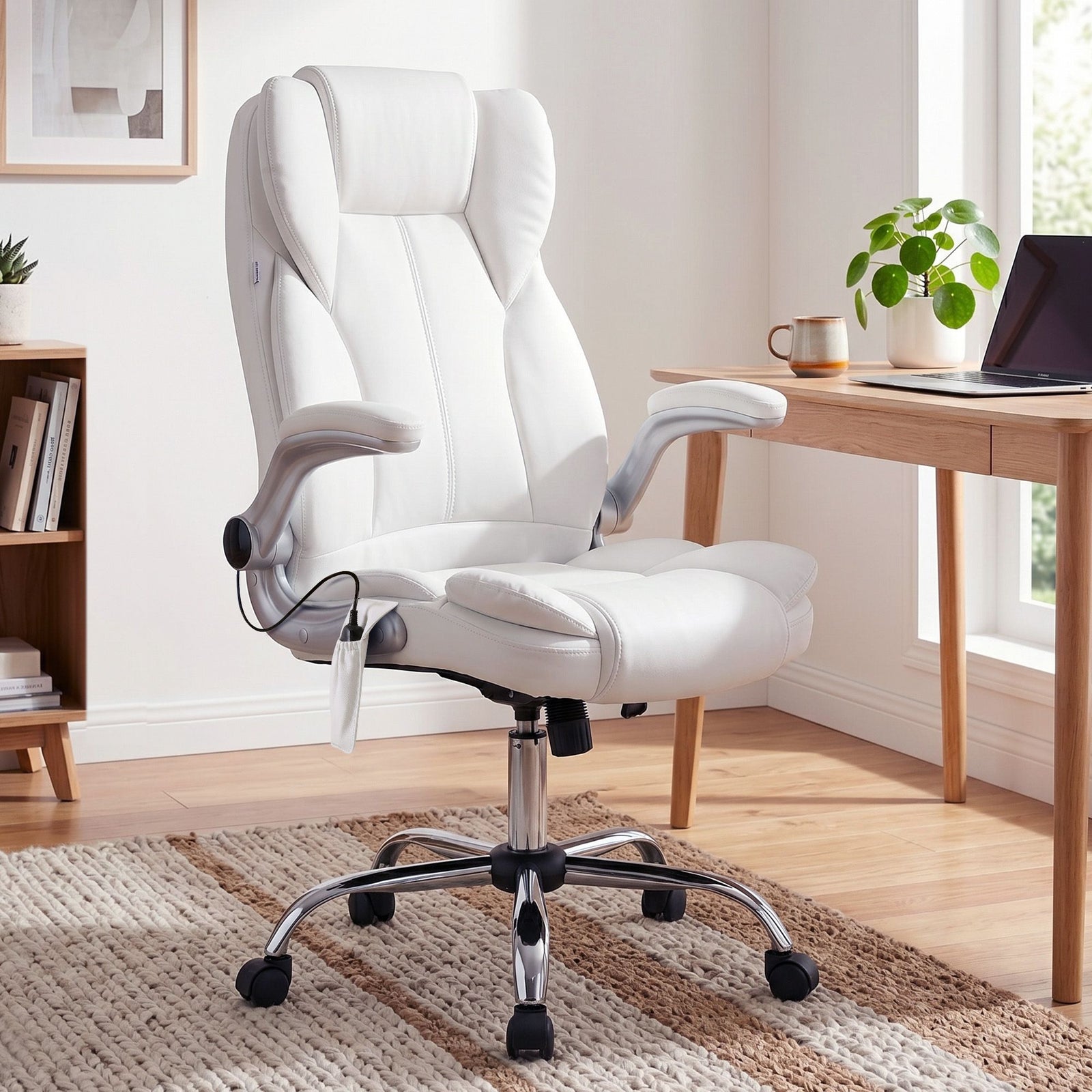 Artiss 8 Point Massage Office Chair High Back PU Leather Ergonomic White