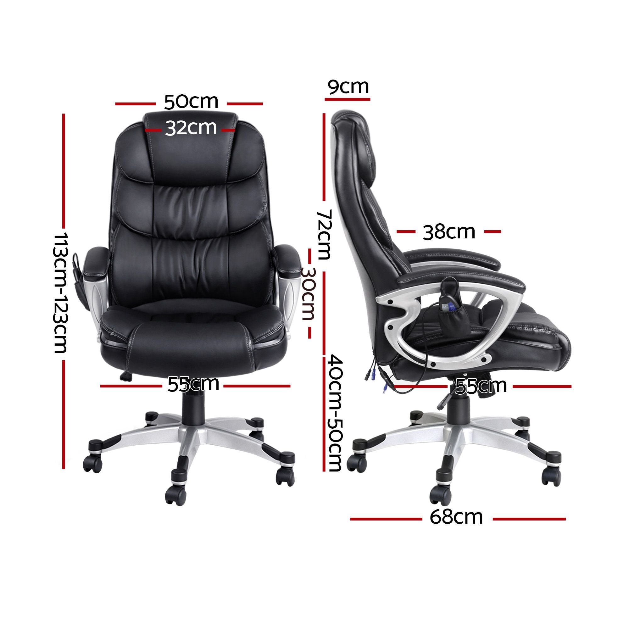 Massage Office Chair Heated Lumbar PU Leather High Back Ergonomic Swivel Black