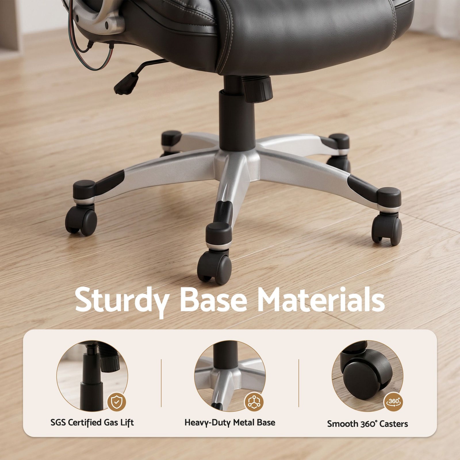 Artiss Massage Office Chair Heated Lumbar PU Leather High Back Ergonomic Swivel Black