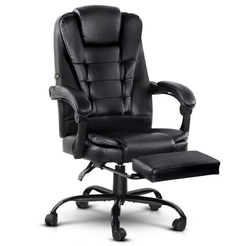 Artiss Massage Office Recliner Chair – PU Leather, 2‑Zone Massage, Footrest, 150° Recline