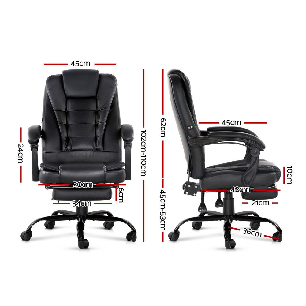 Artiss Massage Office Recliner Chair – PU Leather, 2‑Zone Massage, Footrest, 150° Recline