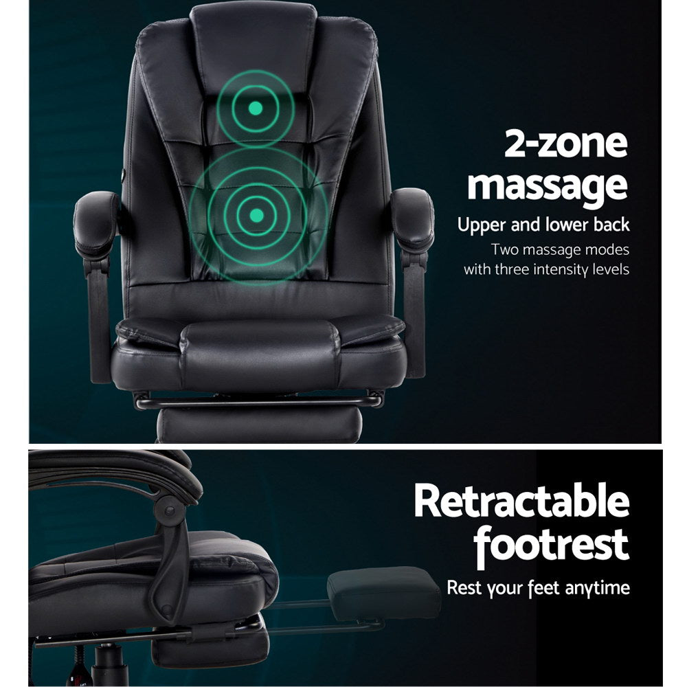 Artiss Massage Office Recliner Chair – PU Leather, 2‑Zone Massage, Footrest, 150° Recline