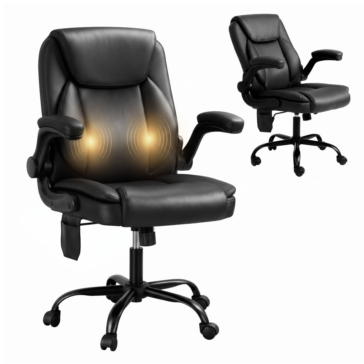 Massage Office Chair PU Leather Mid Back Black Reclining