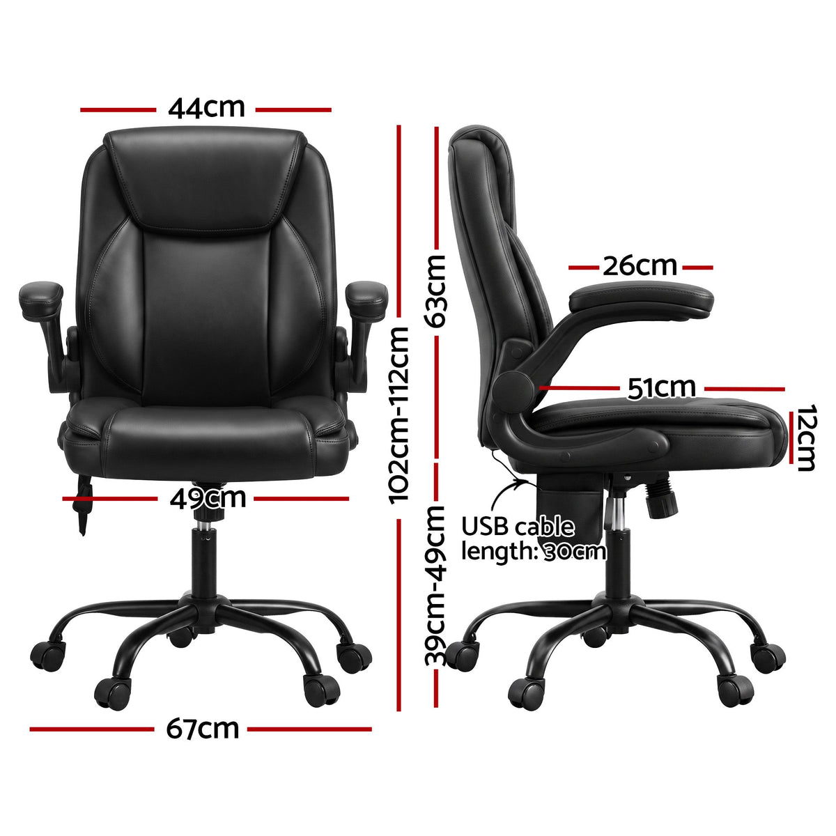 Massage Office Chair PU Leather Mid Back Black Reclining