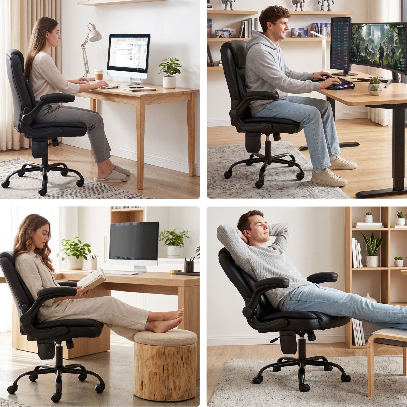 Massage Office Chair PU Leather Mid Back Black Reclining