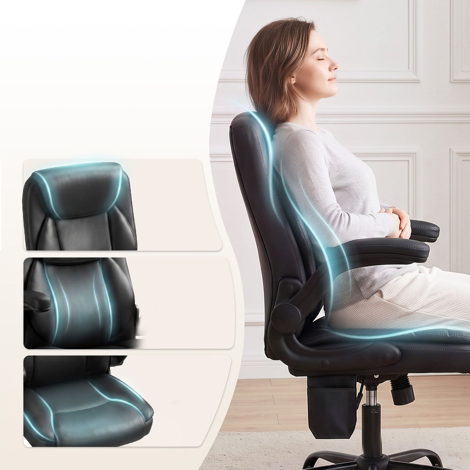 Massage Office Chair PU Leather Mid Back Black Reclining