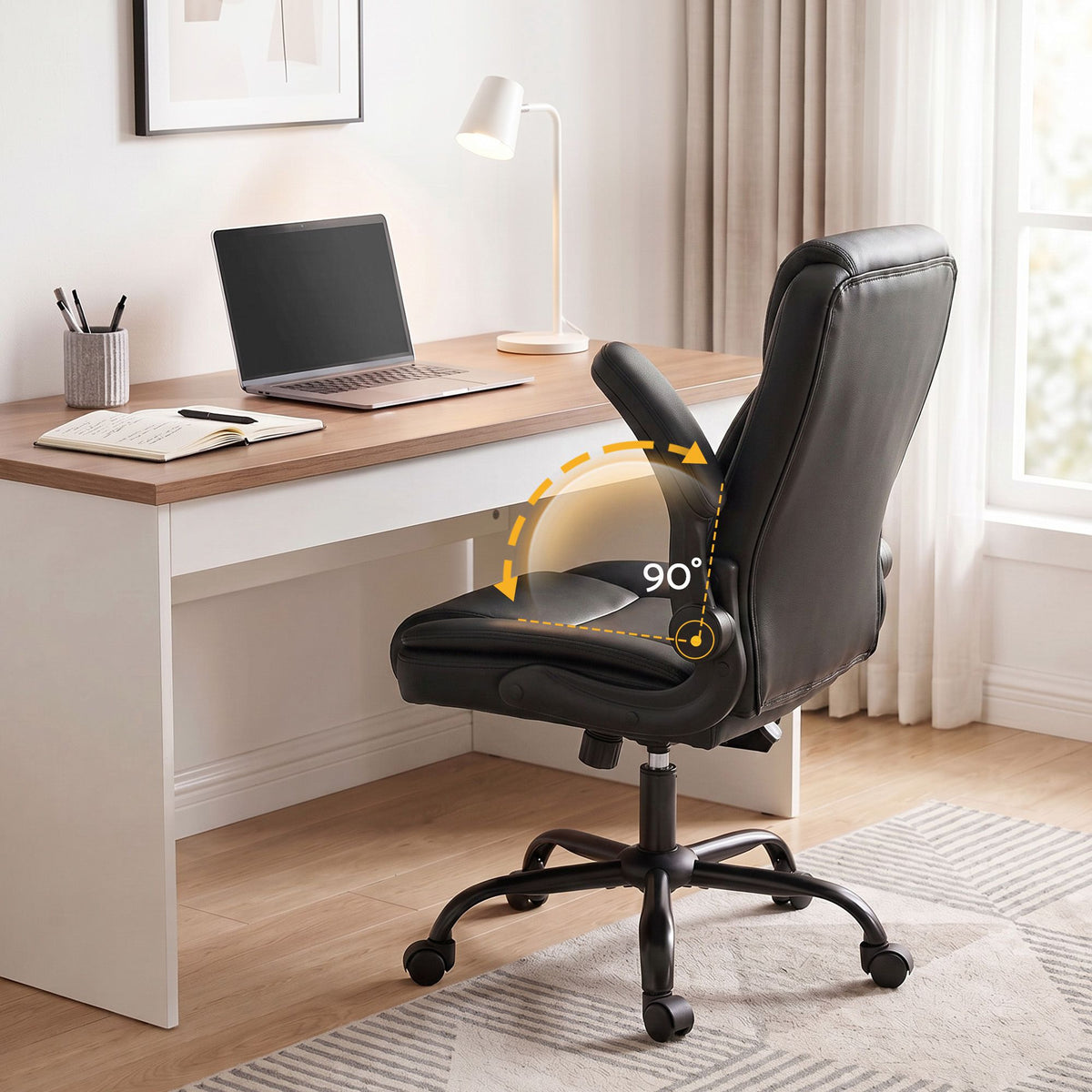 Massage Office Chair PU Leather Mid Back Black Reclining