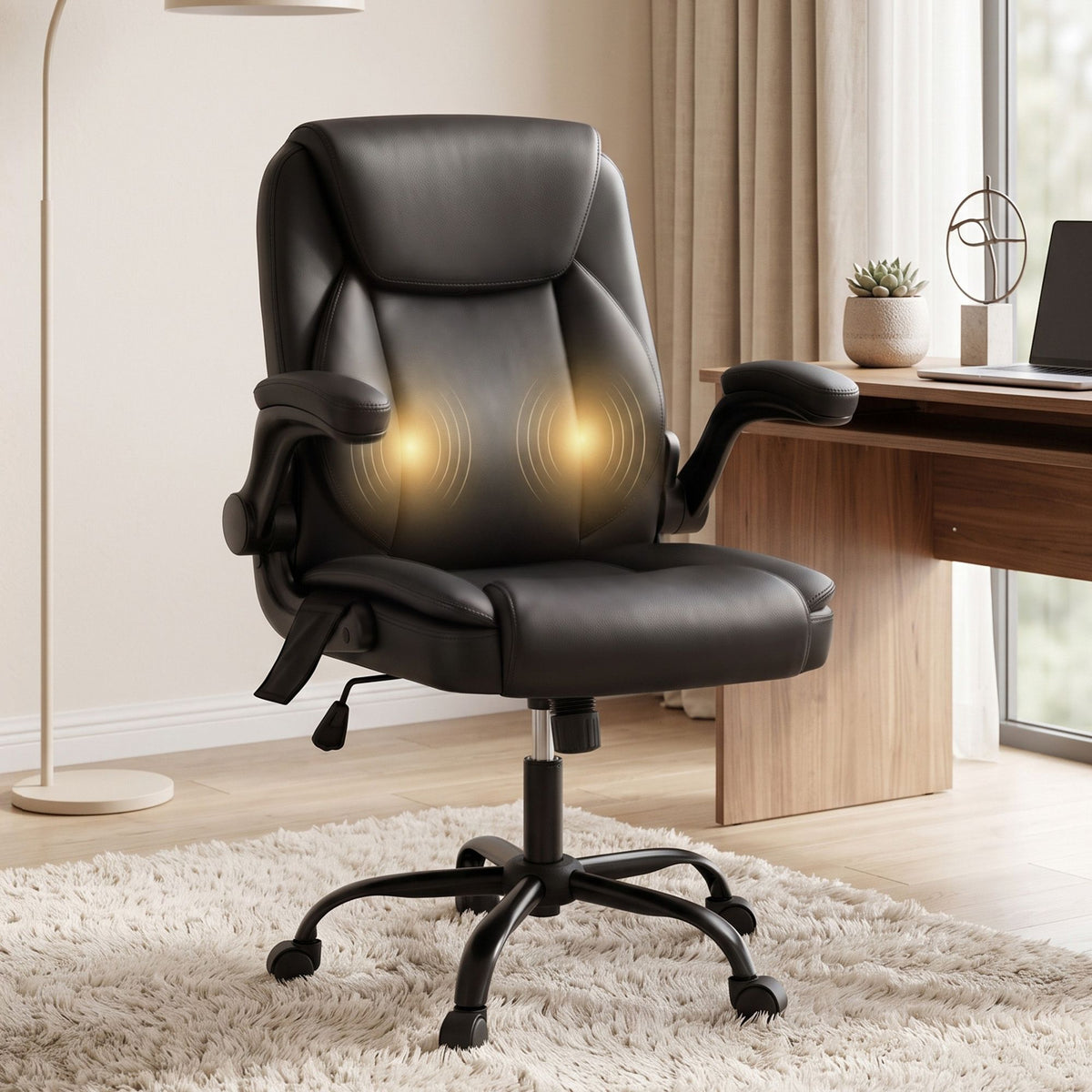 Massage Office Chair PU Leather Mid Back Black Reclining