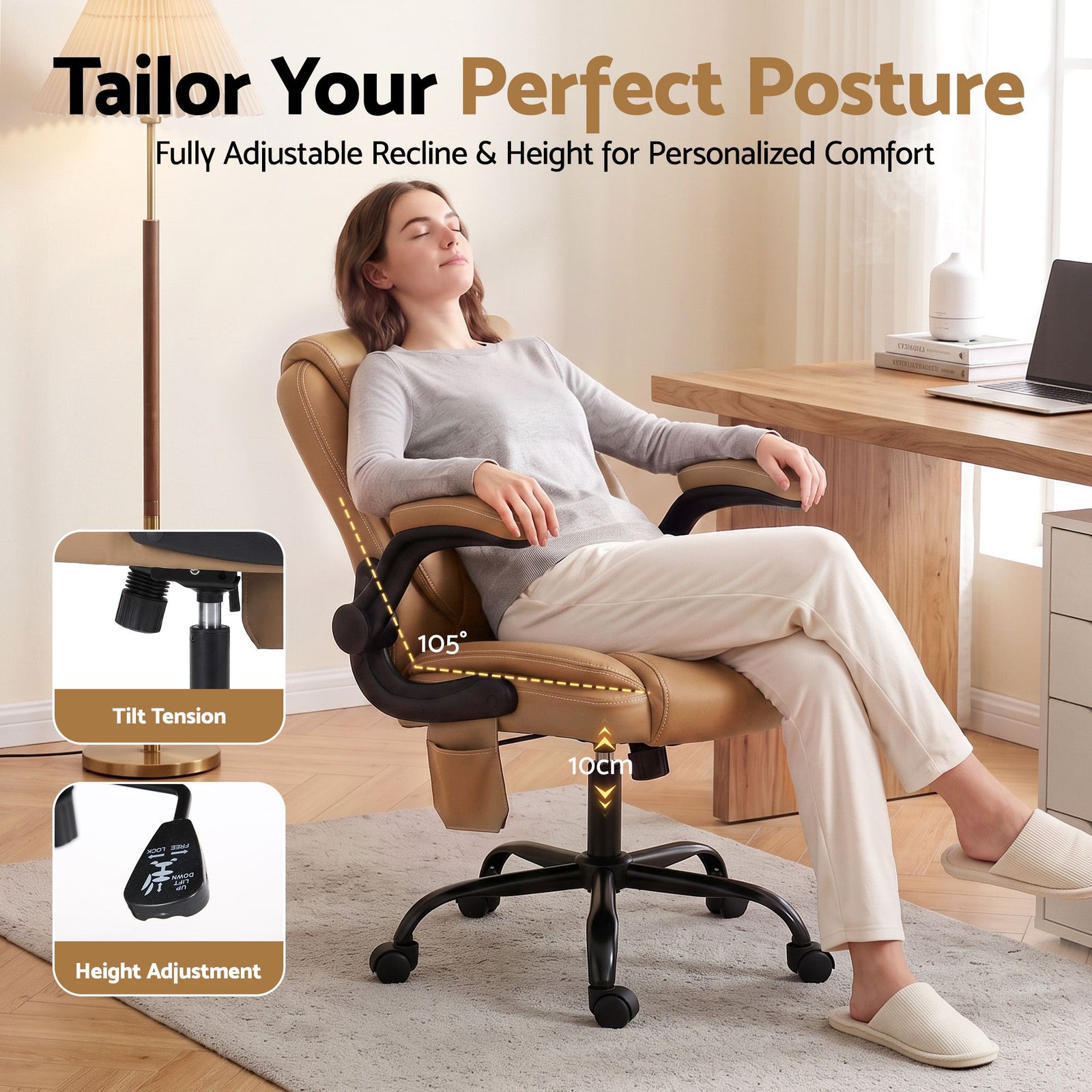 Artiss 2 Point Massage Office Chair Leather Mid Back Espresso