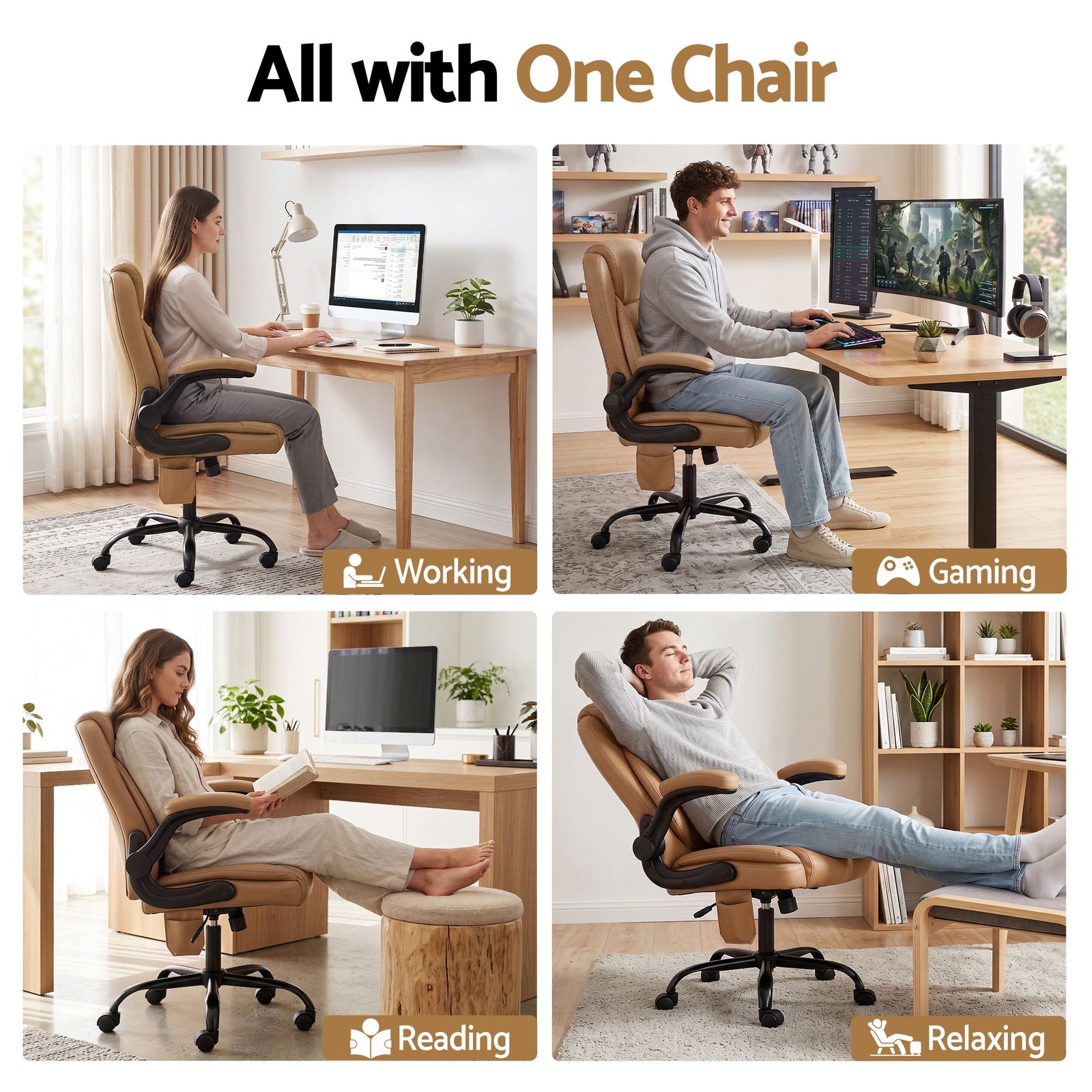 Artiss 2 Point Massage Office Chair Leather Mid Back Espresso