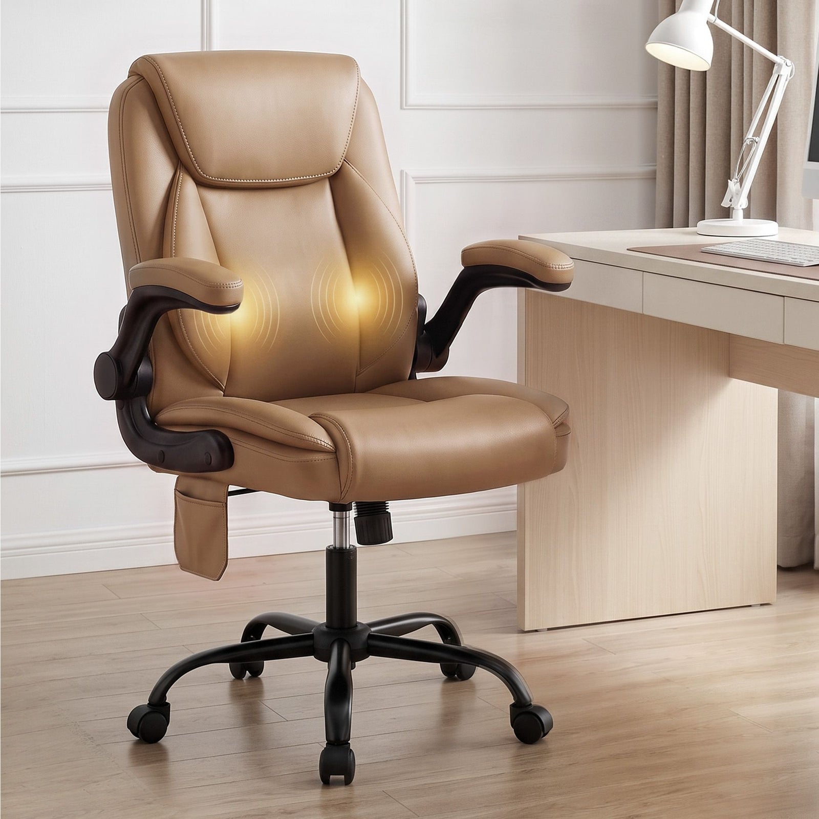 Artiss 2 Point Massage Office Chair Leather Mid Back Espresso
