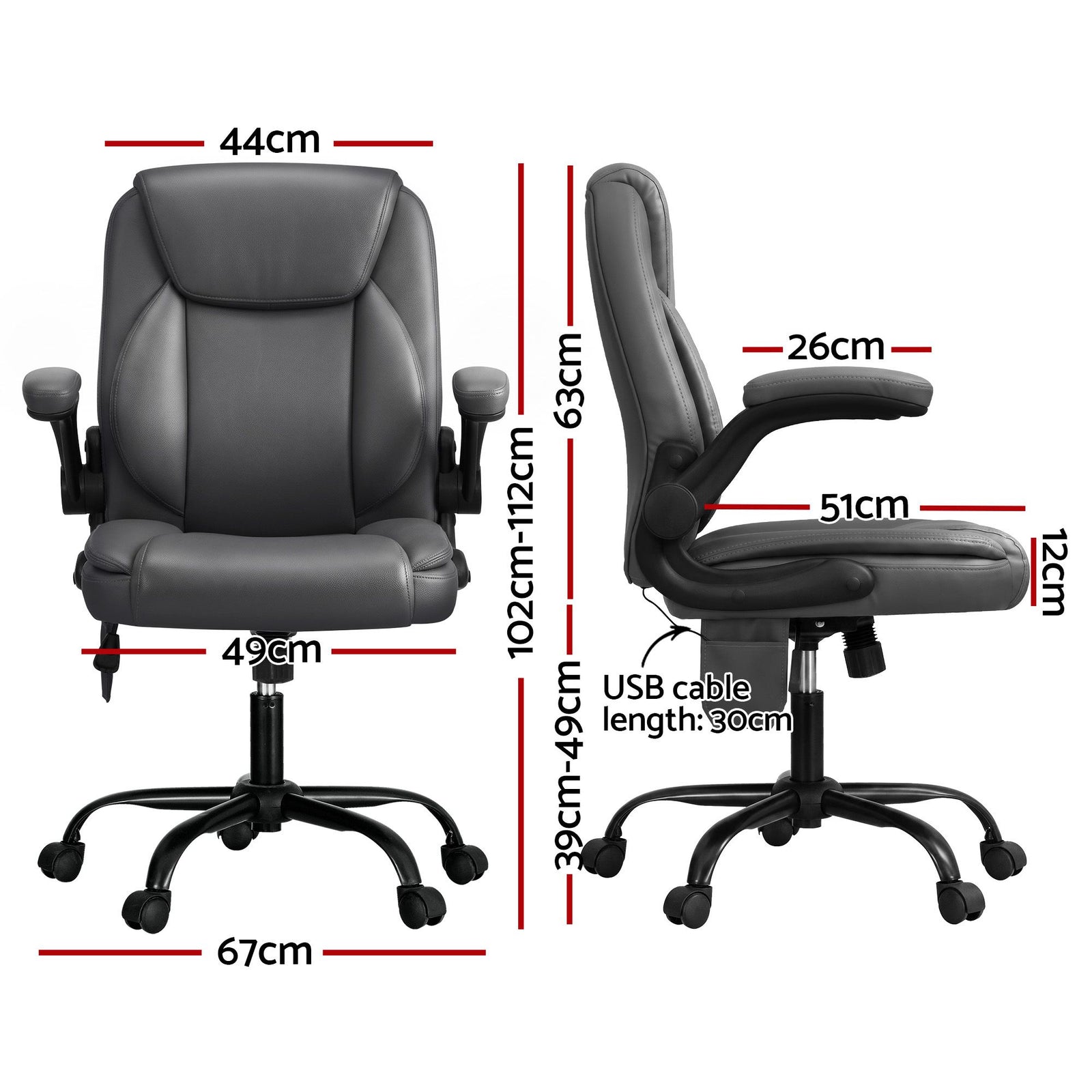 Artiss Massage Office Chair PU Leather Mid Back Grey Reclining