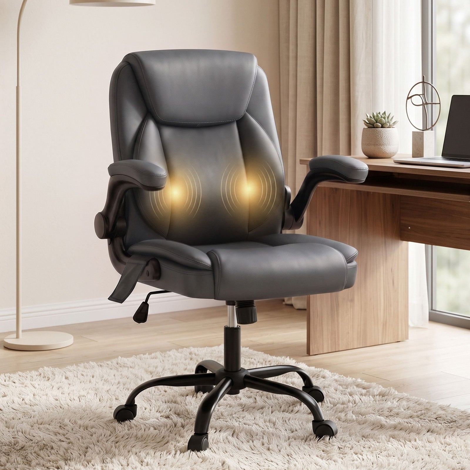 Artiss Massage Office Chair PU Leather Mid Back Grey Reclining
