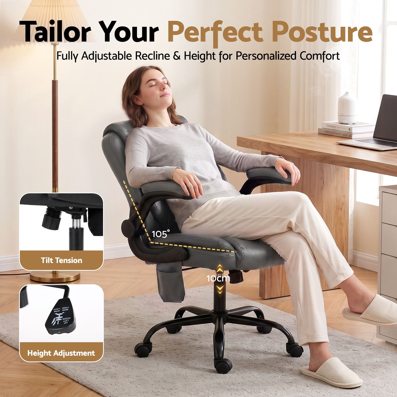Artiss Massage Office Chair PU Leather Mid Back Grey Reclining