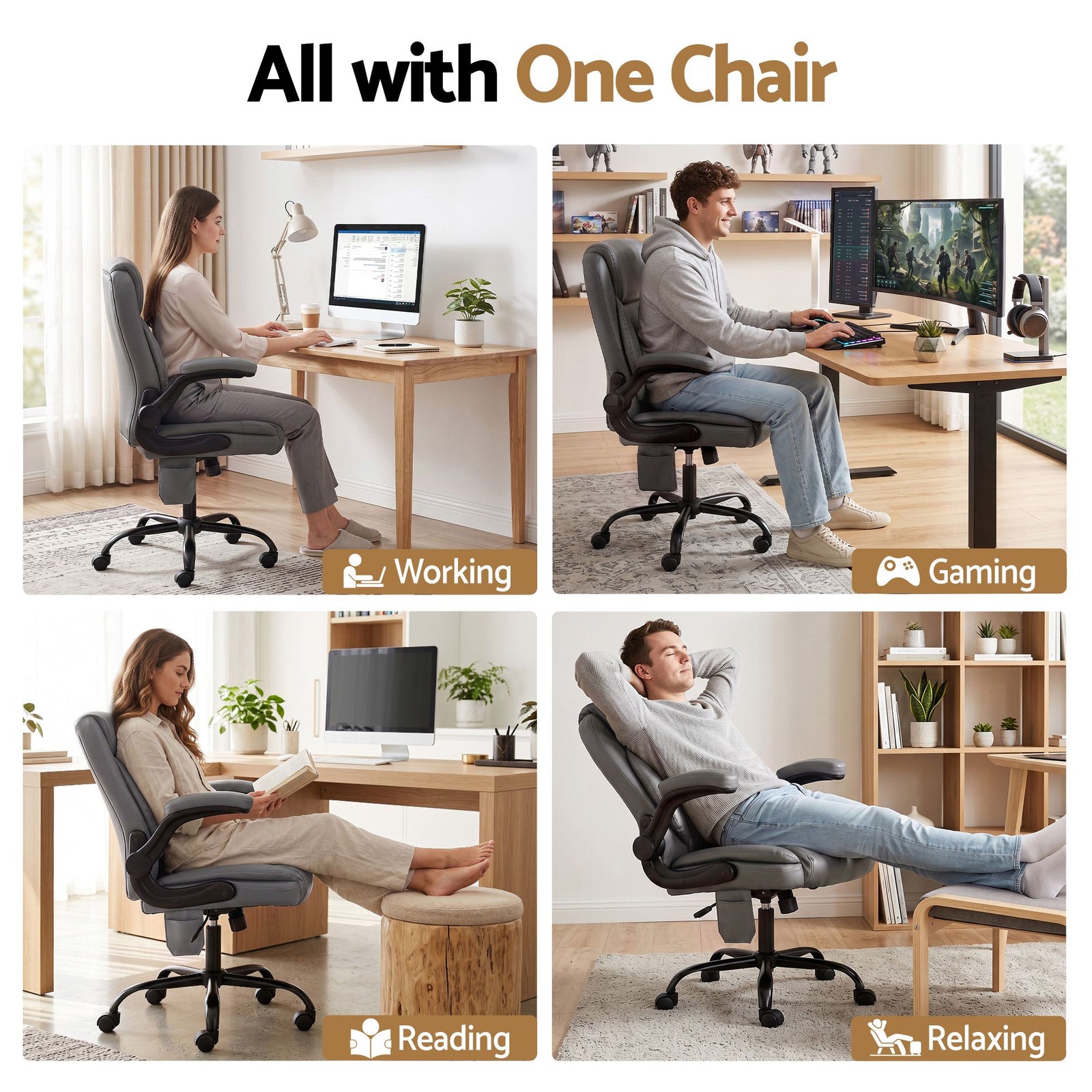 Artiss Massage Office Chair PU Leather Mid Back Grey Reclining