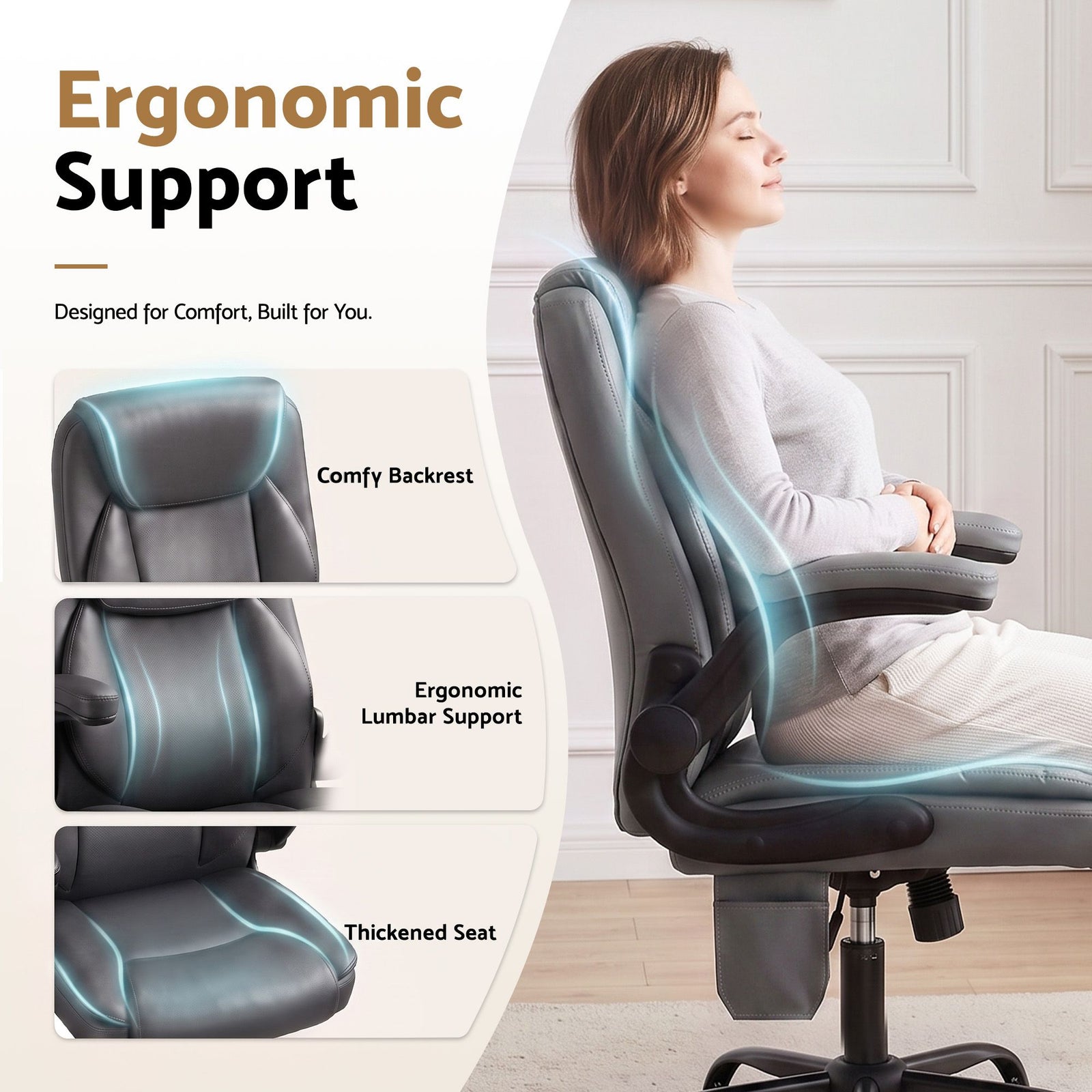 Artiss Massage Office Chair PU Leather Mid Back Grey Reclining