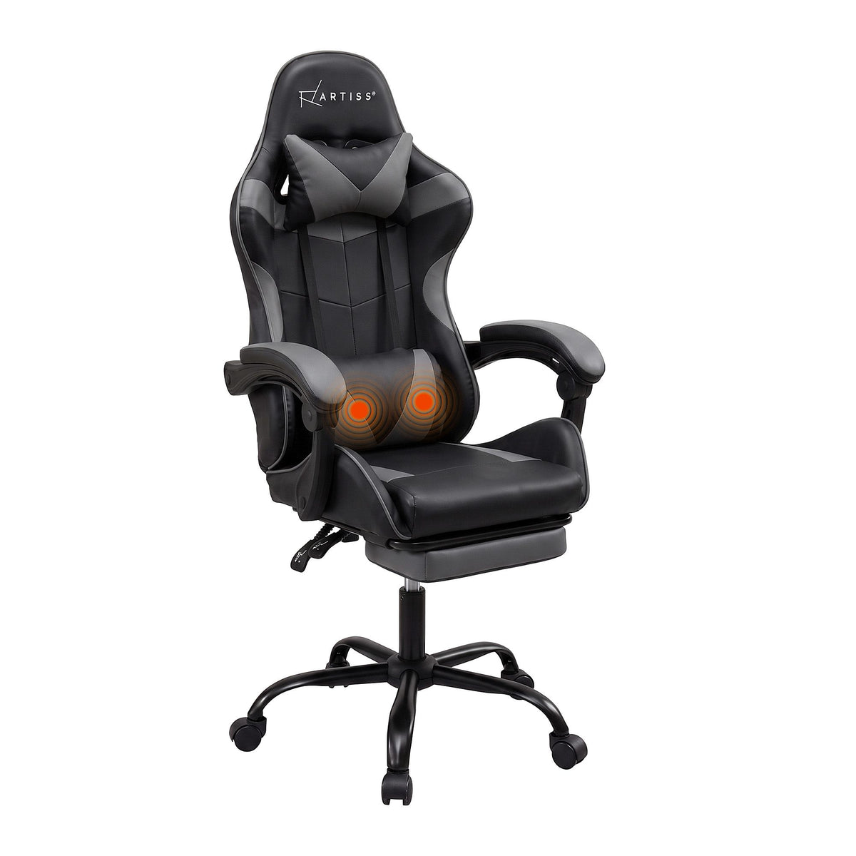 2-Point Massage Gaming Chair with Footrest Recliner Grey