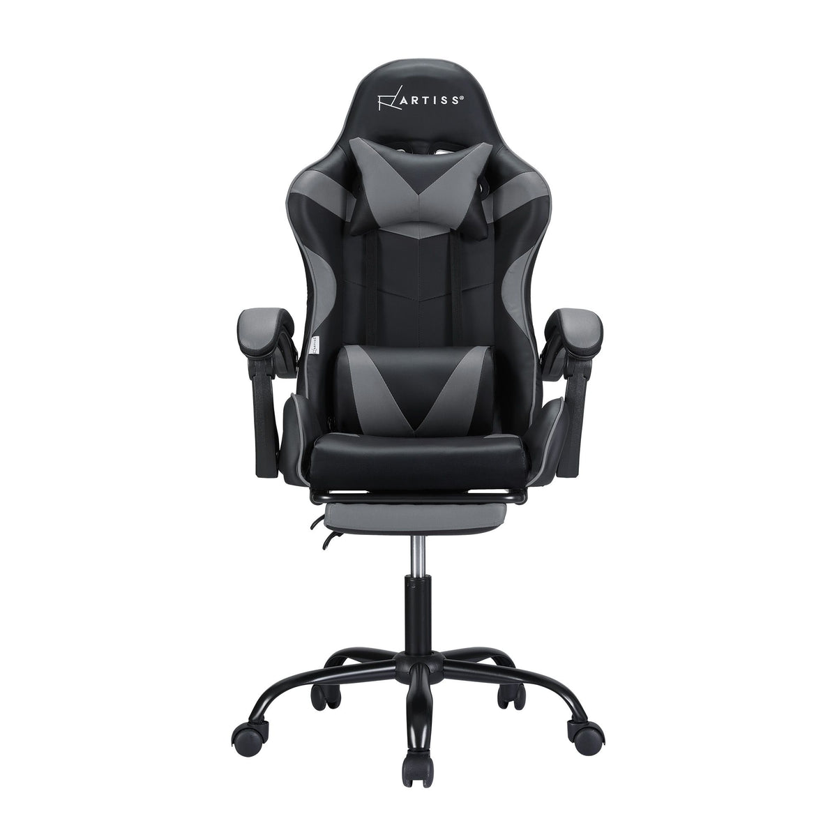 2-Point Massage Gaming Chair with Footrest Recliner Grey