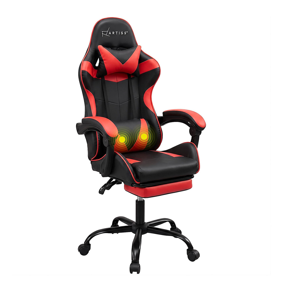 2 Point Massage Gaming Chair Red Footrest Recliner Office Chair