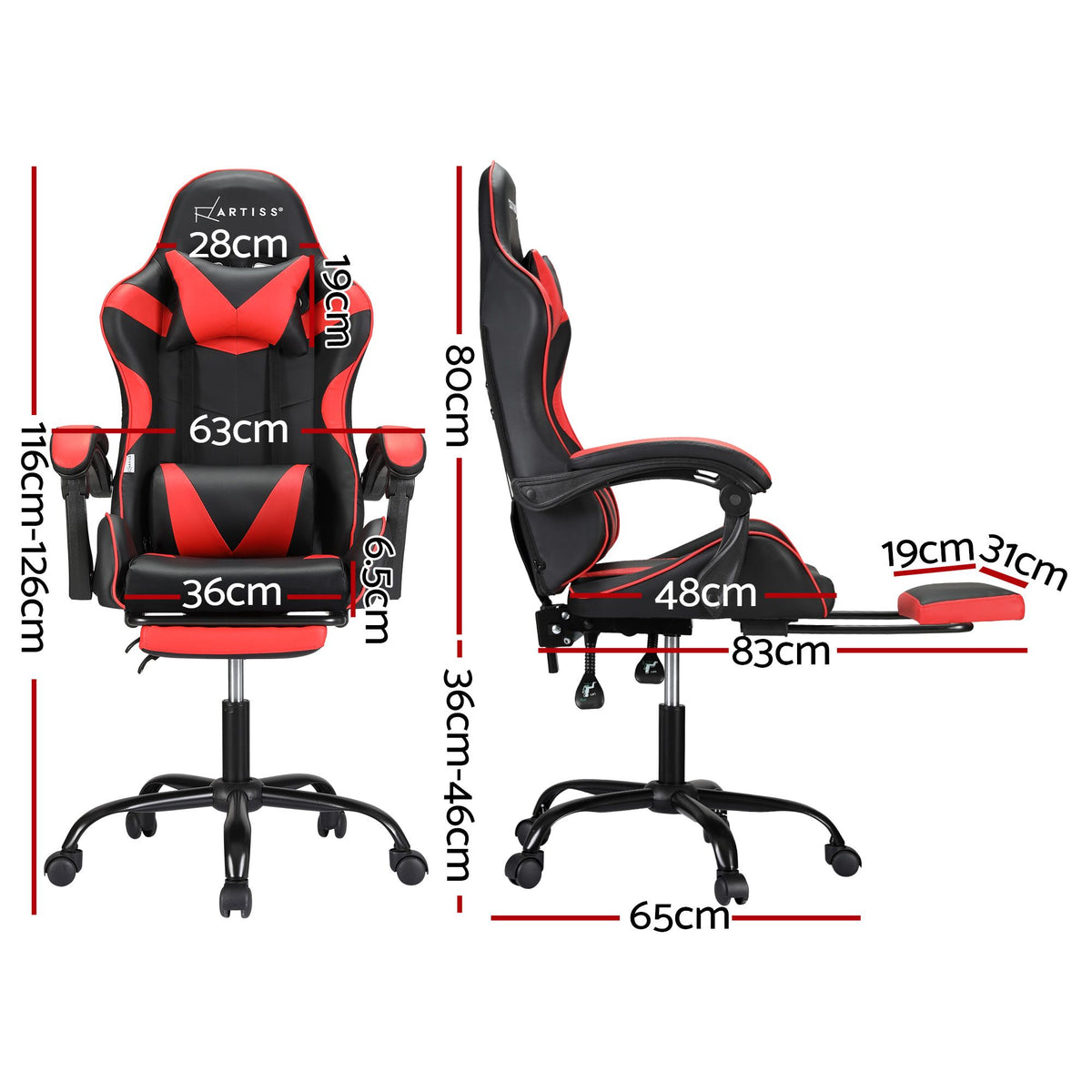2 Point Massage Gaming Chair Red Footrest Recliner Office Chair