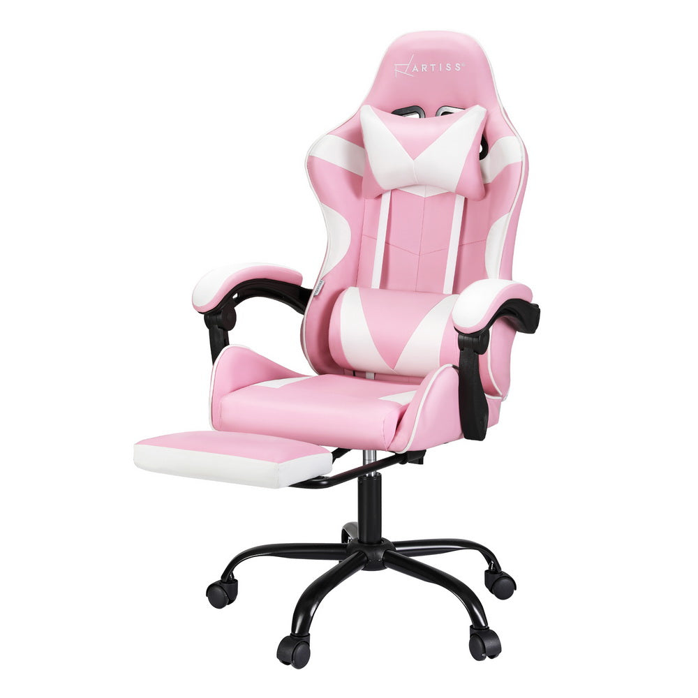 Artiss 2 Point Massage Gaming Office Chair Footrest Pink