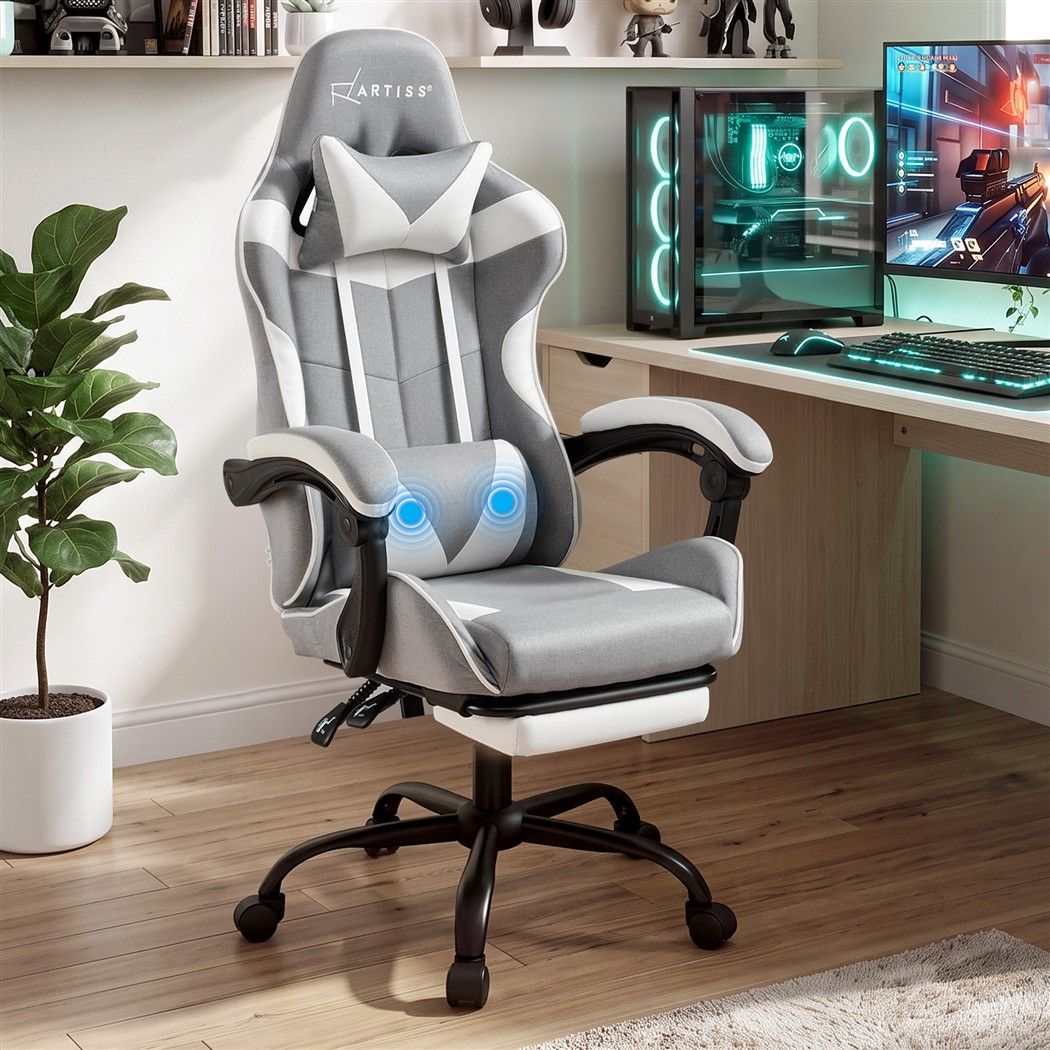 Artiss Gaming Office Chair Fabric Ergonomic with 2 Point Message Light Grey