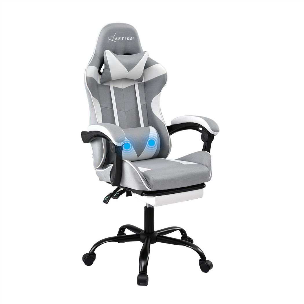 Artiss Gaming Office Chair Fabric Ergonomic with 2 Point Message Light Grey