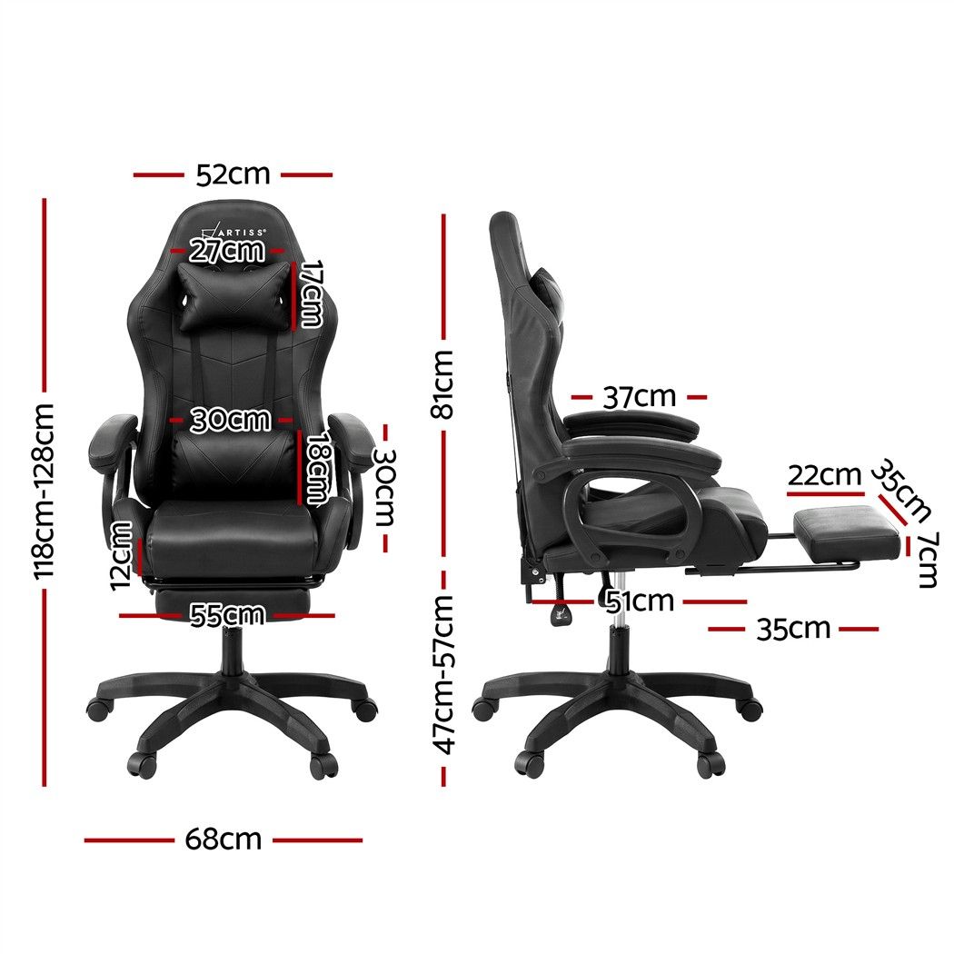 Artiss Massage Gaming Chair, 8 Point Recliner Office Chair with Footrest Black