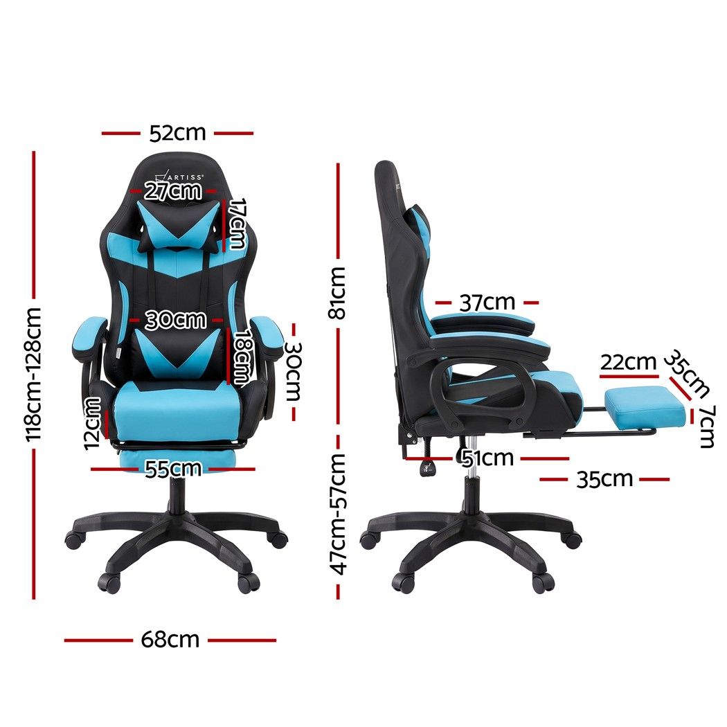 Artiss Massage Gaming Chair, 8 Point Recliner Office Chair with Footrest Blue